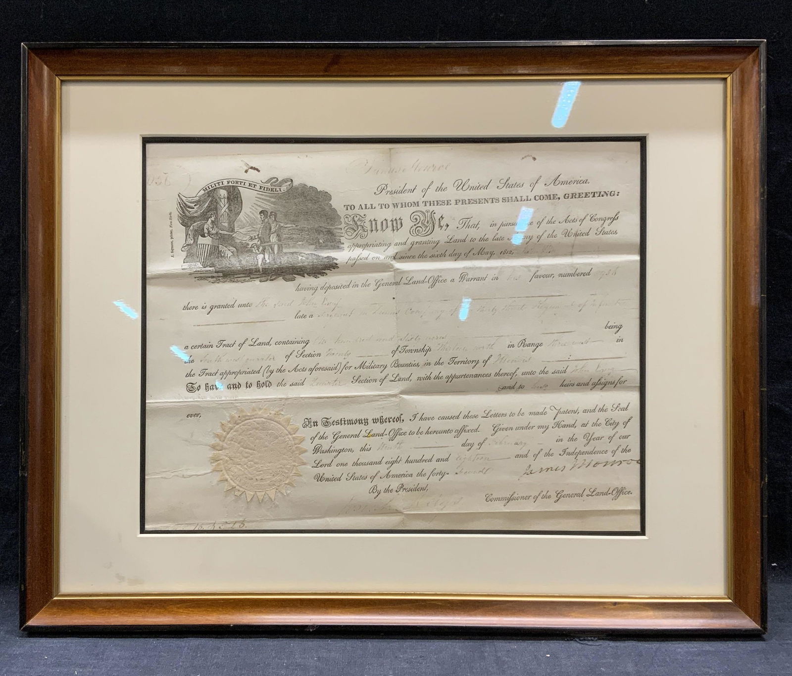 James Monroe Signed Land Grant Doc, 1818 (1 of 7)