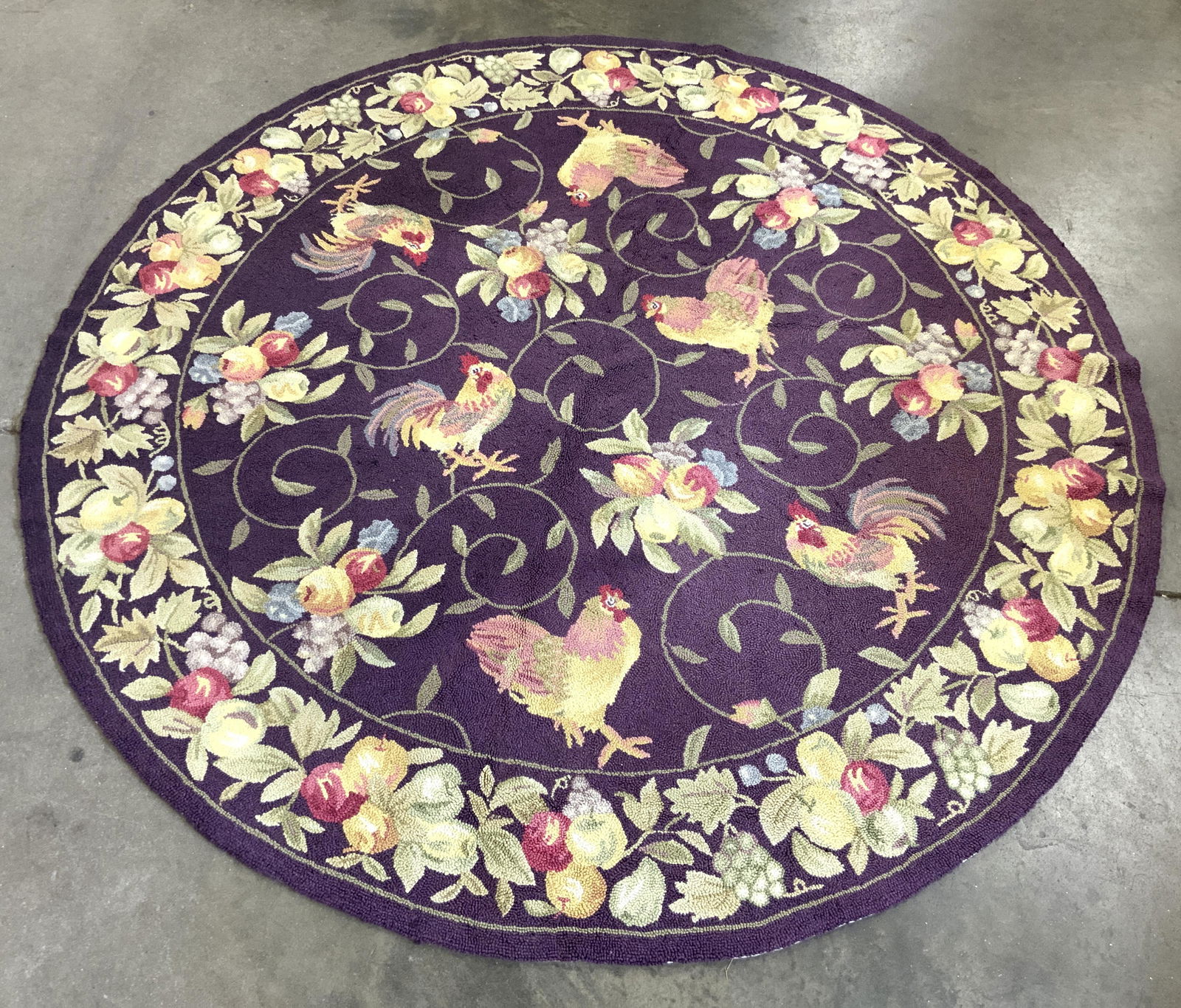Circular Floral & Rooster Detailed Cotton Rug (1 of 6)