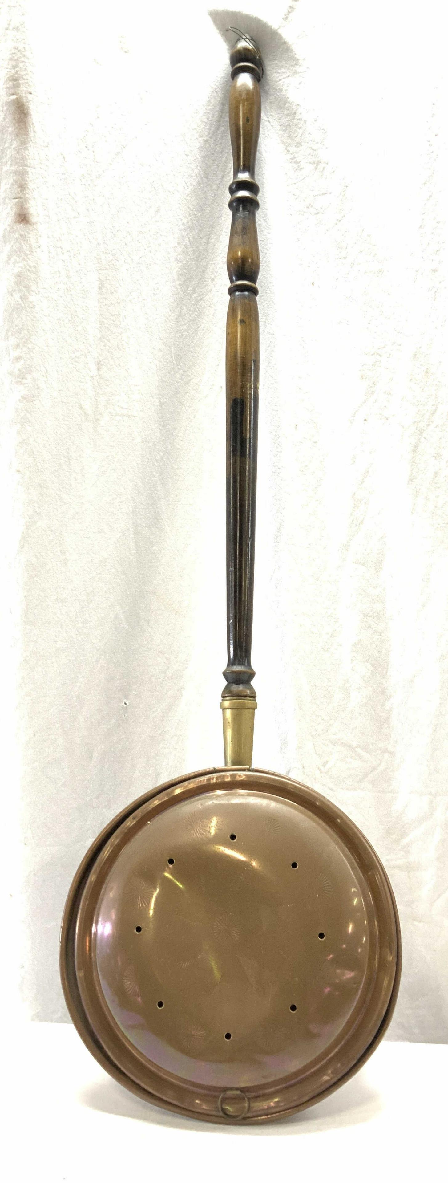 Antique Copper, Brass & Wood Bed Warmer, England (1 of 9)