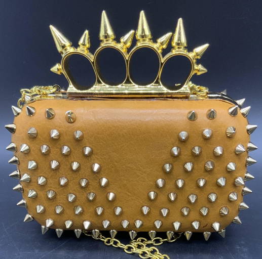 Brass Knuckle Studded Leather Shoulder Purse