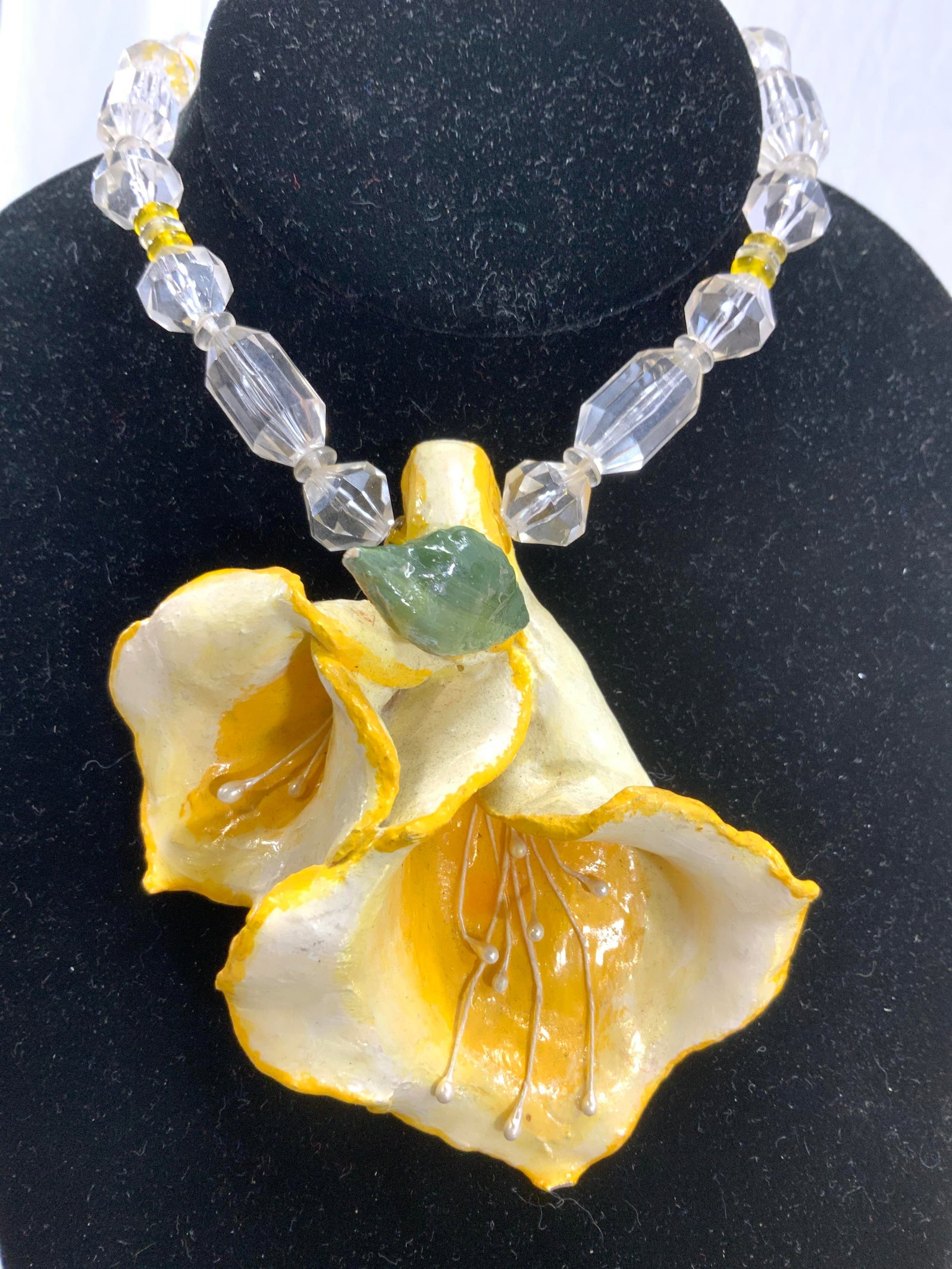 Hand Crafted AB Beaded Necklace w Flower Pendant (1 of 7)