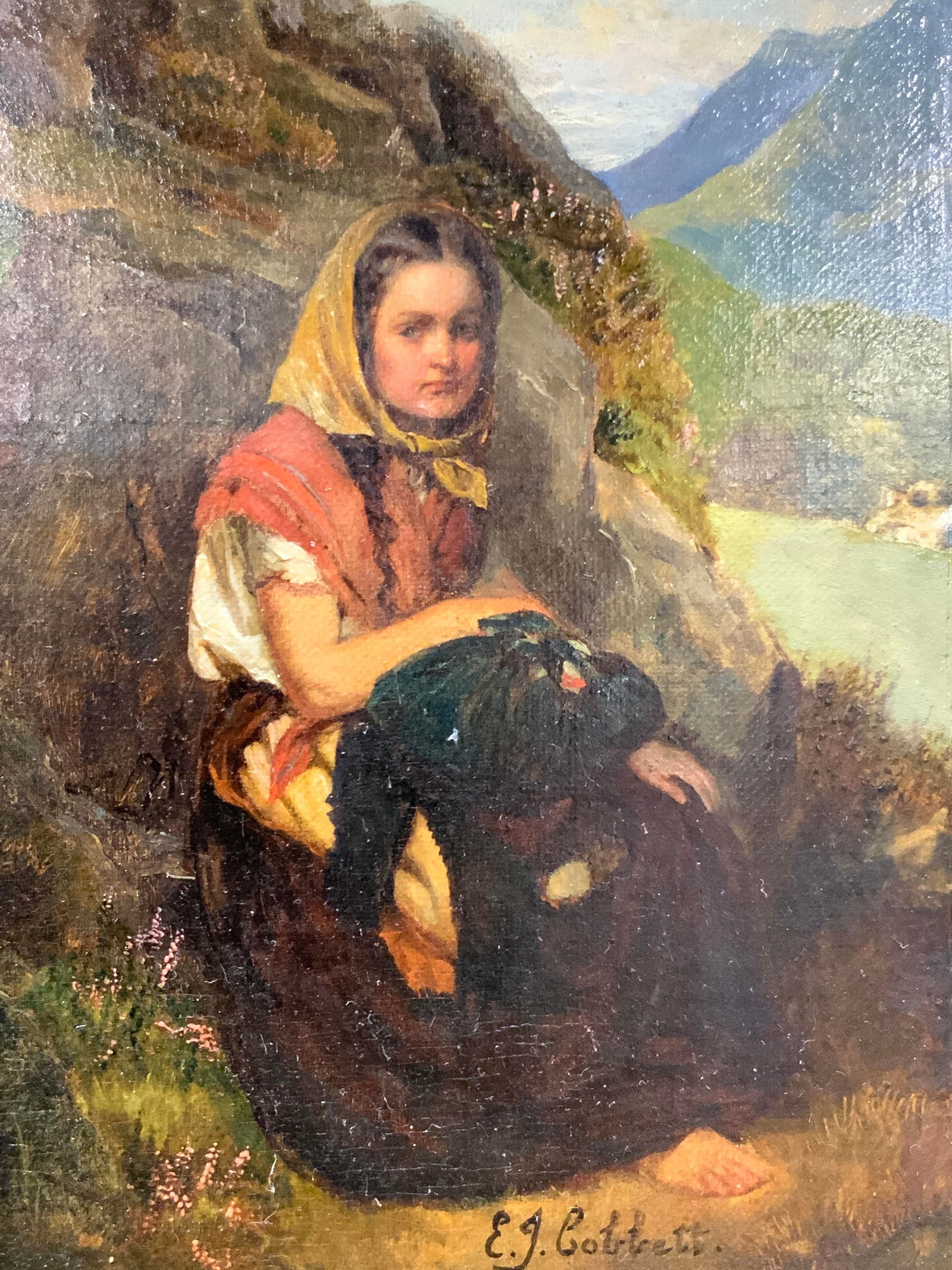 Edward John Cobett Signed Woman Oil Painting (1 of 13)
