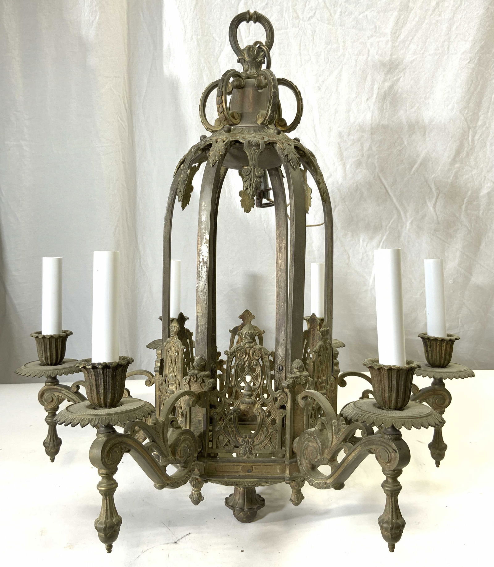 Antique Victorian 6 Arm Brass Chandelier (1 of 8)