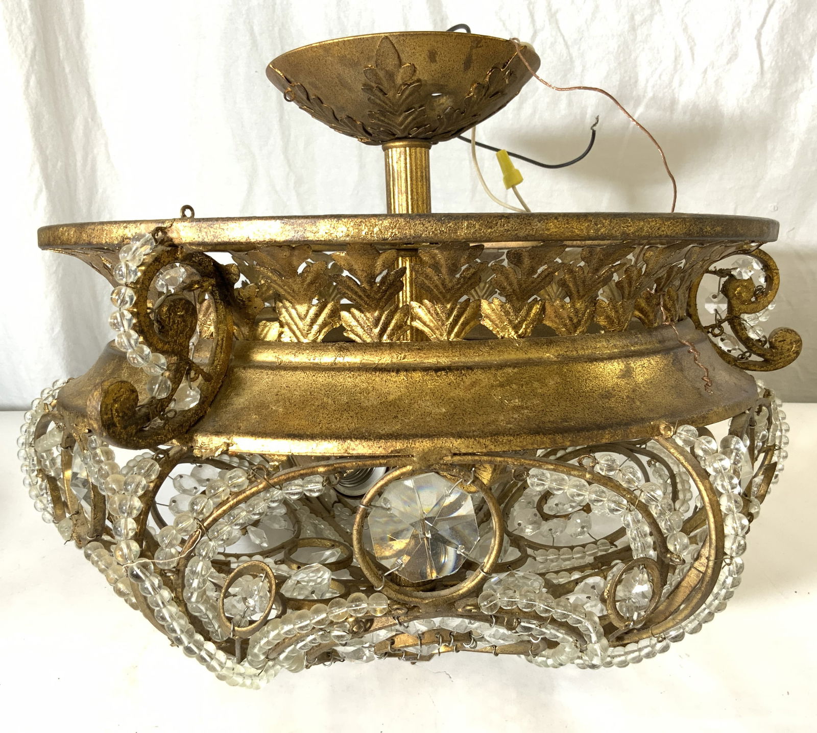 Vntg Gilt Metal Ceiling Light W Glass Ornaments (1 of 8)