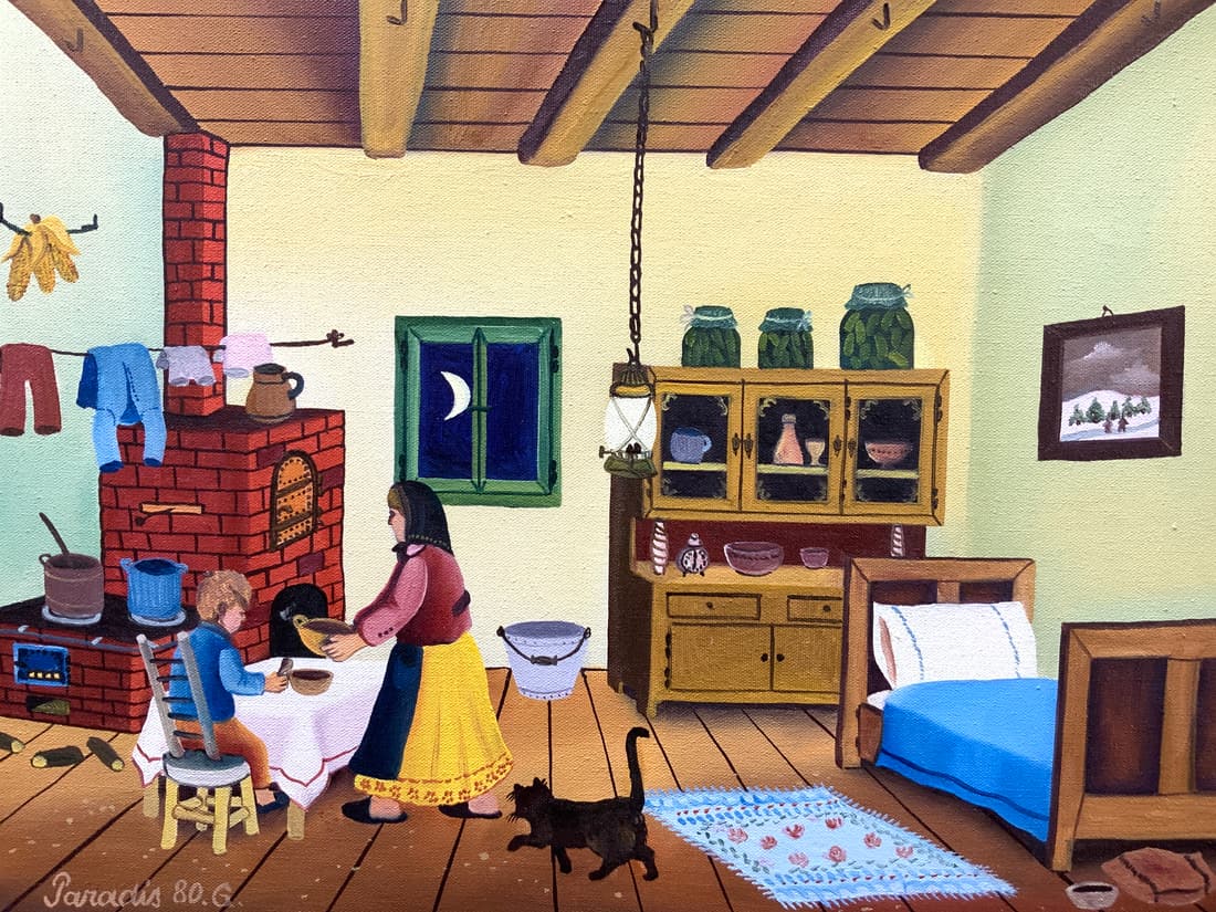 PARADIS Signed Folk Art Oil Painting (1 of 9)