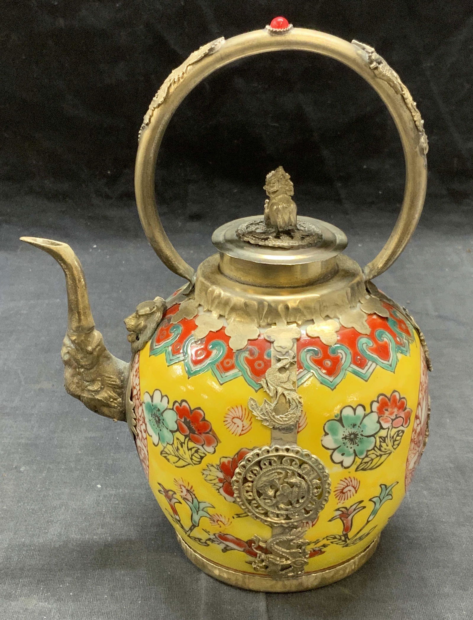 Chinese Hand Painted Porcelain & Metal Teapot (1 of 6)