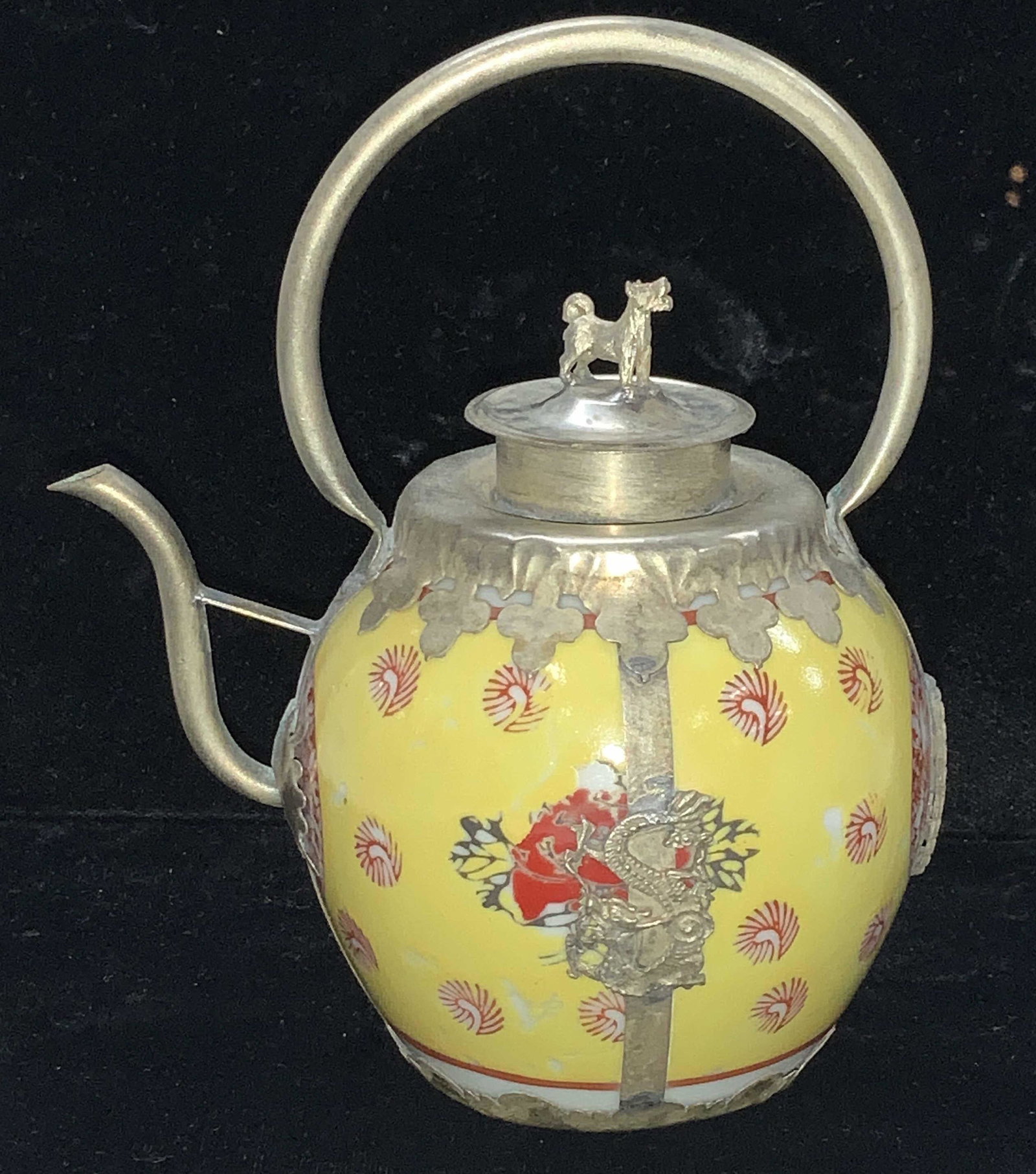 Chinese Hand Painted Porcelain & Metal Teapot (1 of 7)
