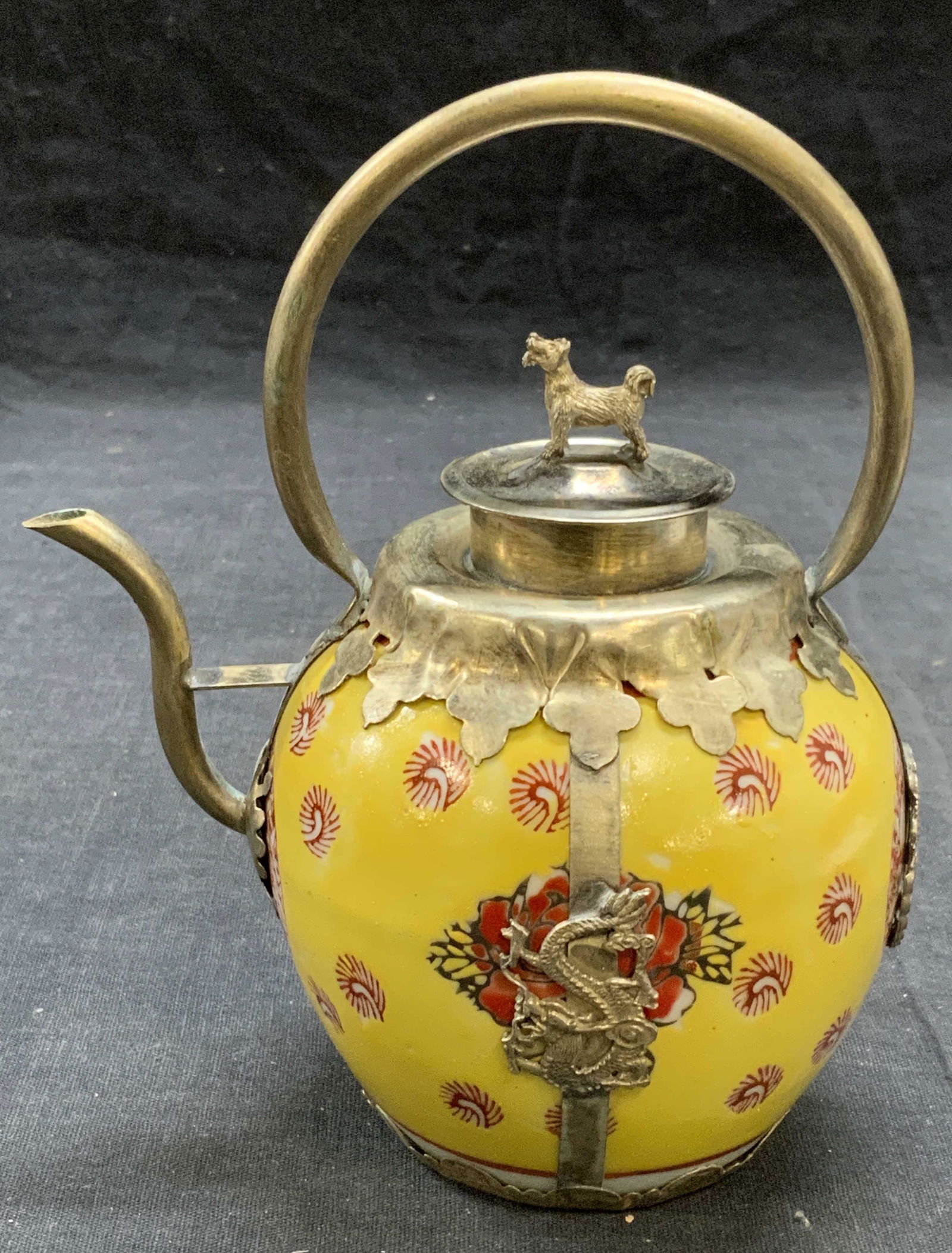 Chinese Hand Painted Porcelain & Metal Teapot (1 of 6)