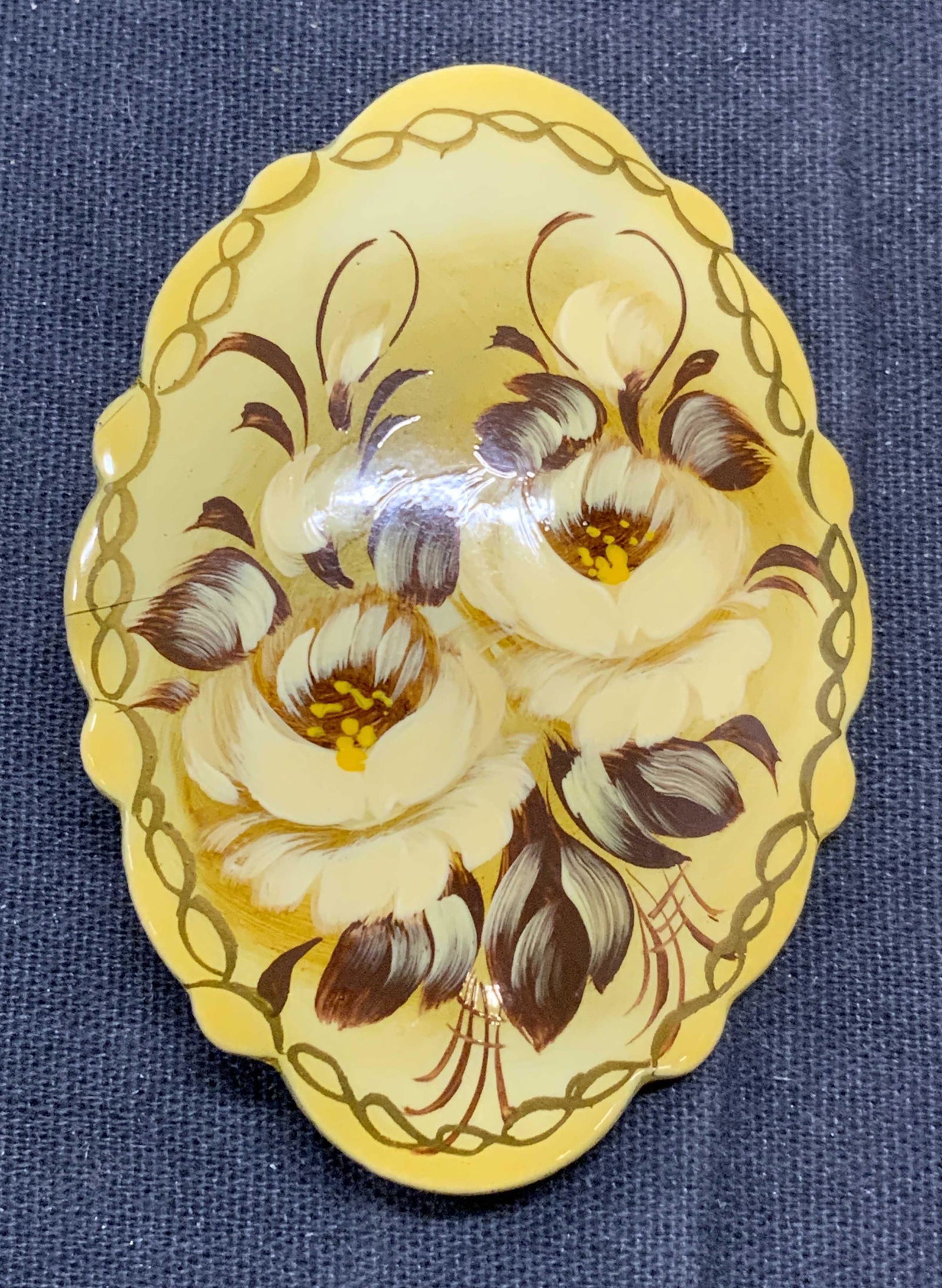 Signed Russian Lacquerware Floral Brooch (1 of 6)
