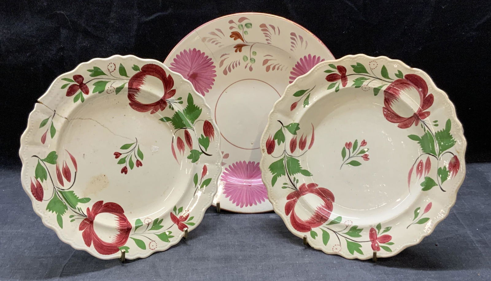 Lot 3 Antique Ceramic Hand Painted Floral Plates (1 of 9)