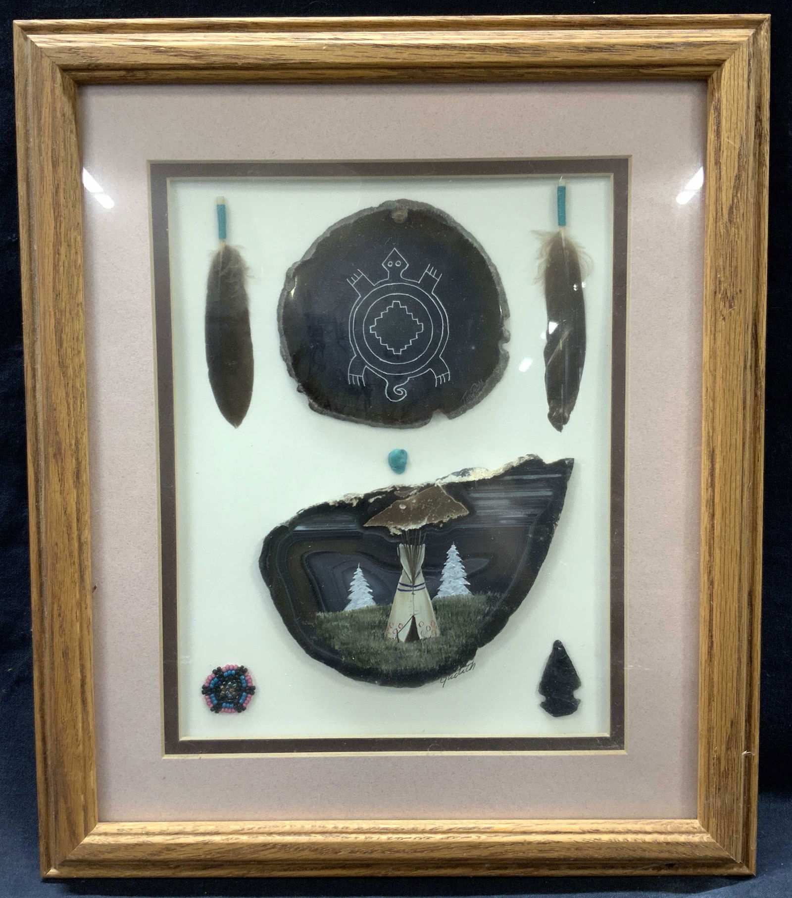 Signed Hand Painted Native American Geode Art (1 of 10)
