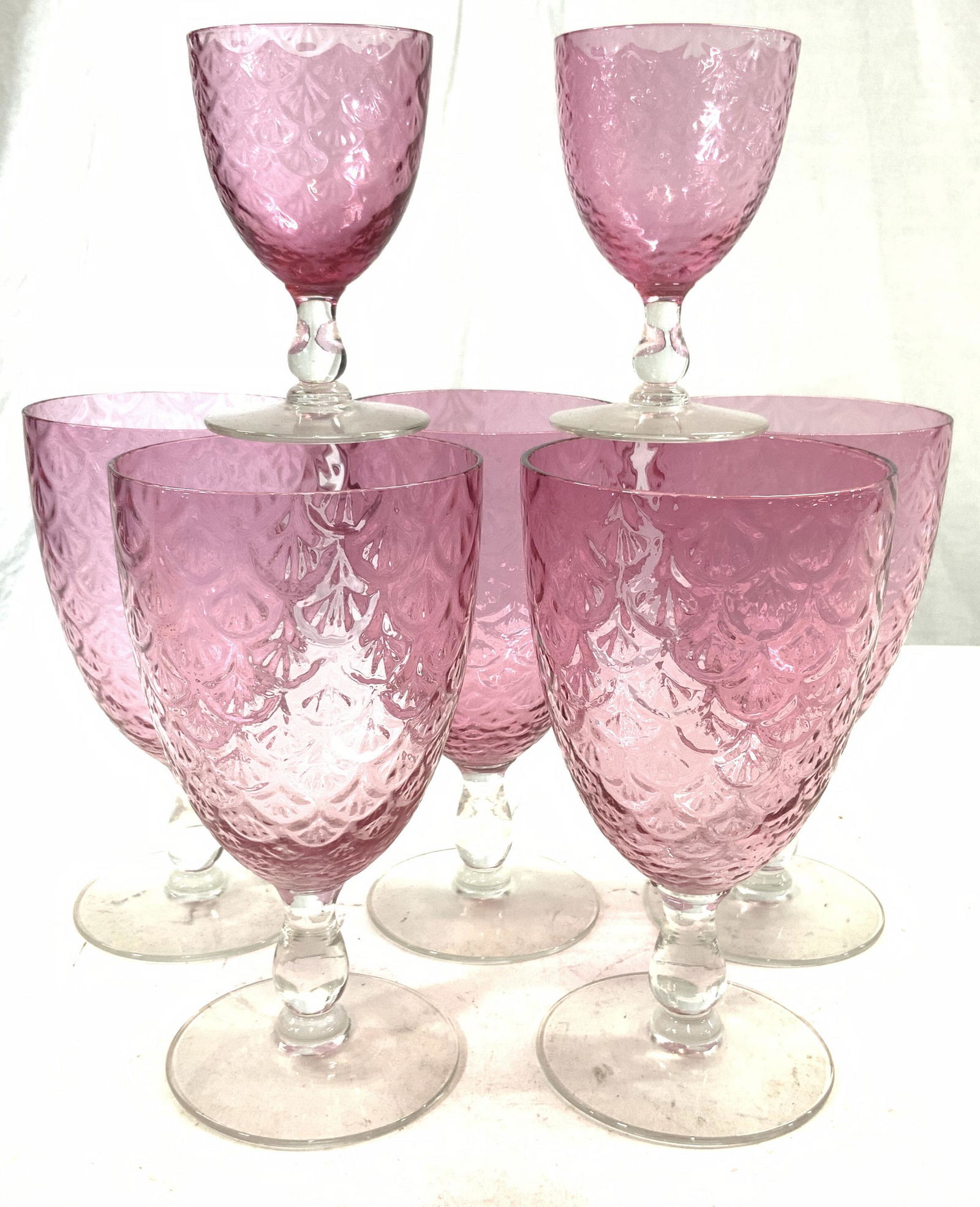 Lot 7 Cranberry Glass Goblets Vessels (1 of 6)