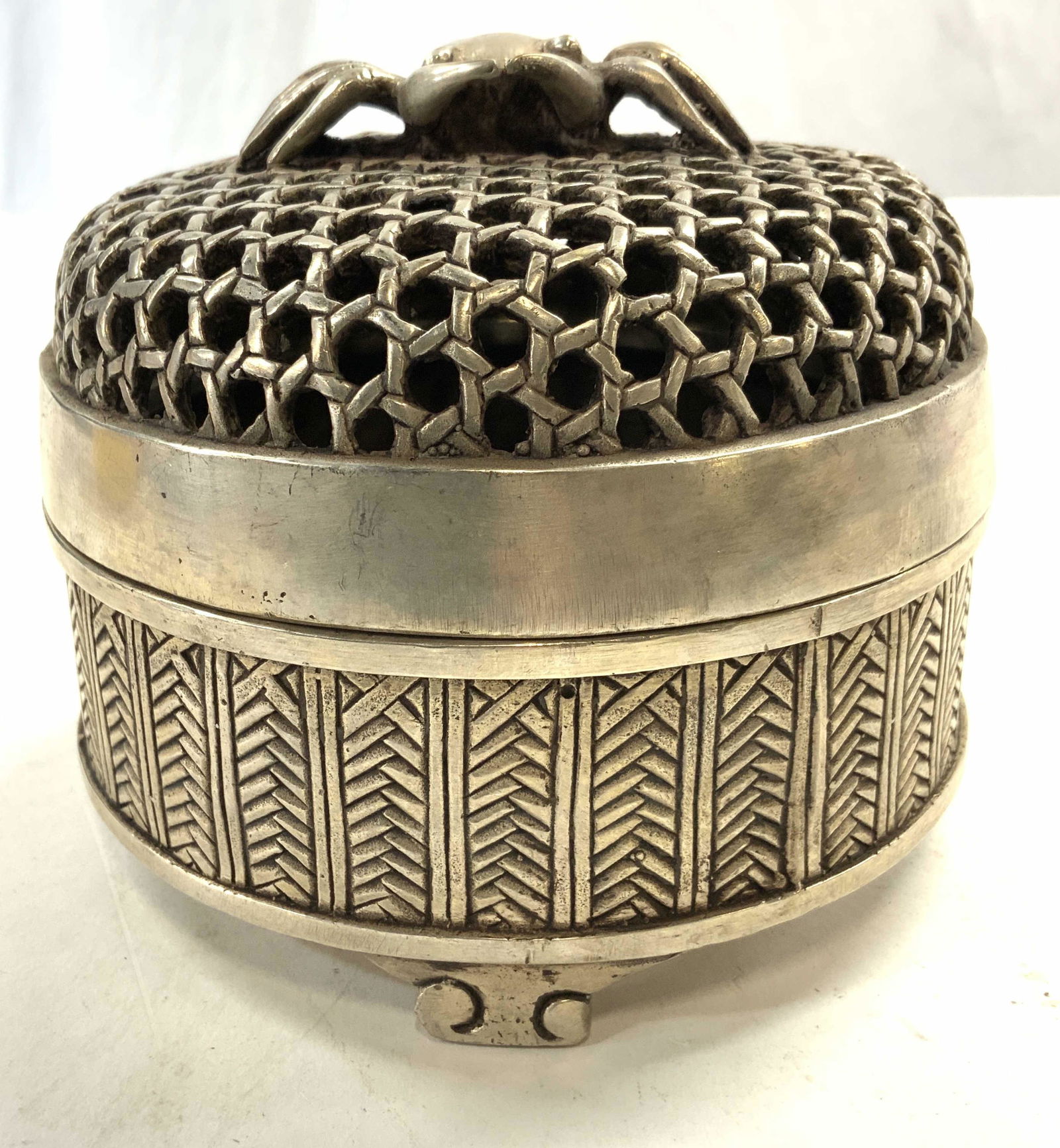Signed Vintage Asian Pewter Incense Burner W Crab (1 of 6)