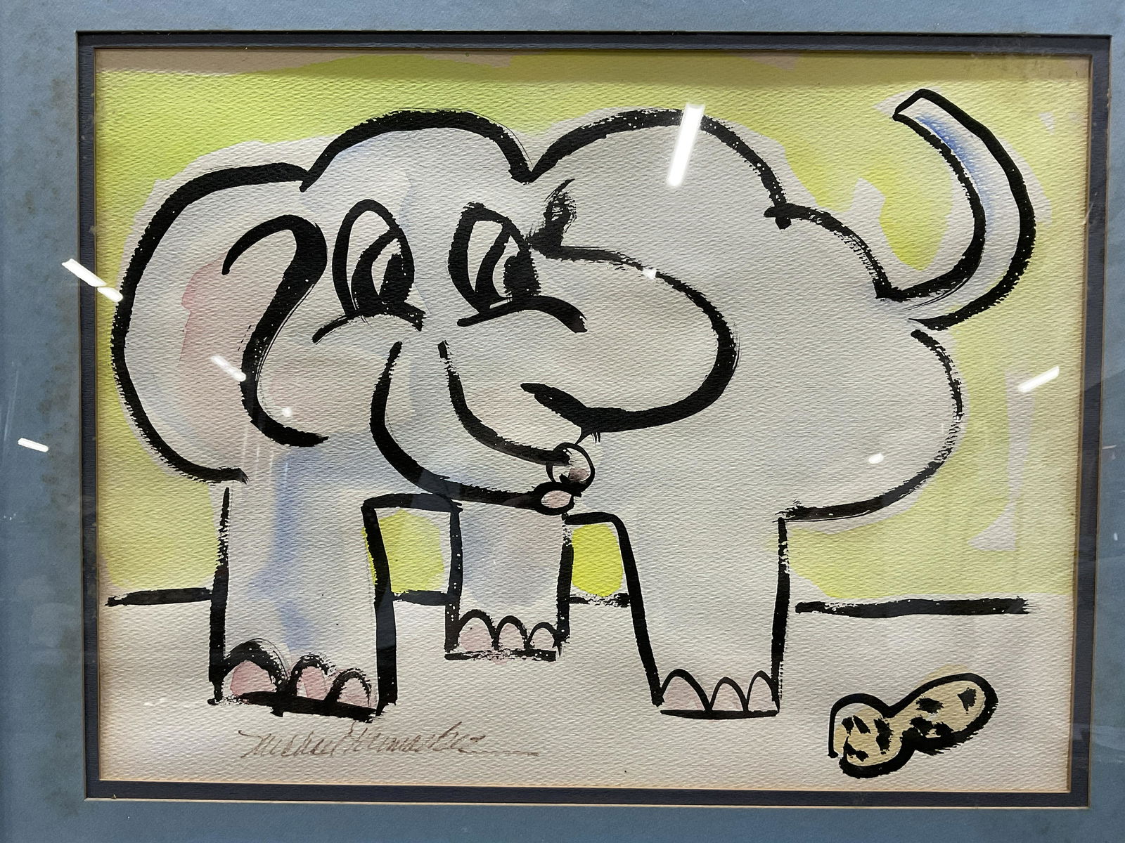 Signed & Framed Watercolor Elephant & Peanut (1 of 6)