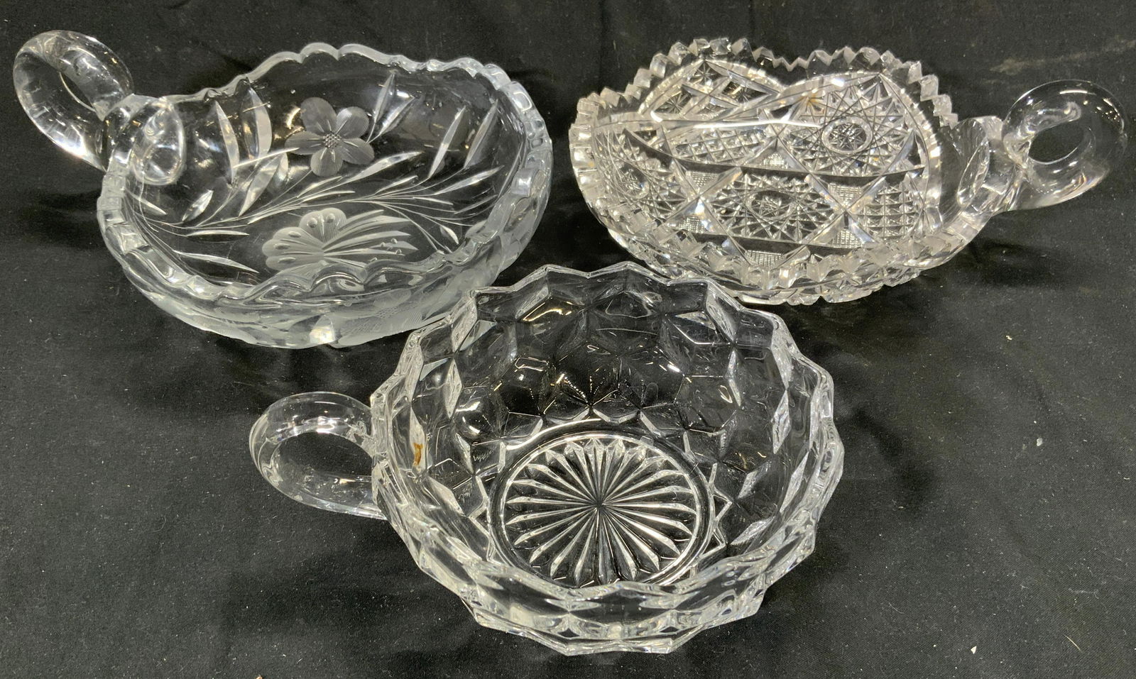 Lot 3 Cut Crystal & Glass Vessels W Handles (1 of 7)
