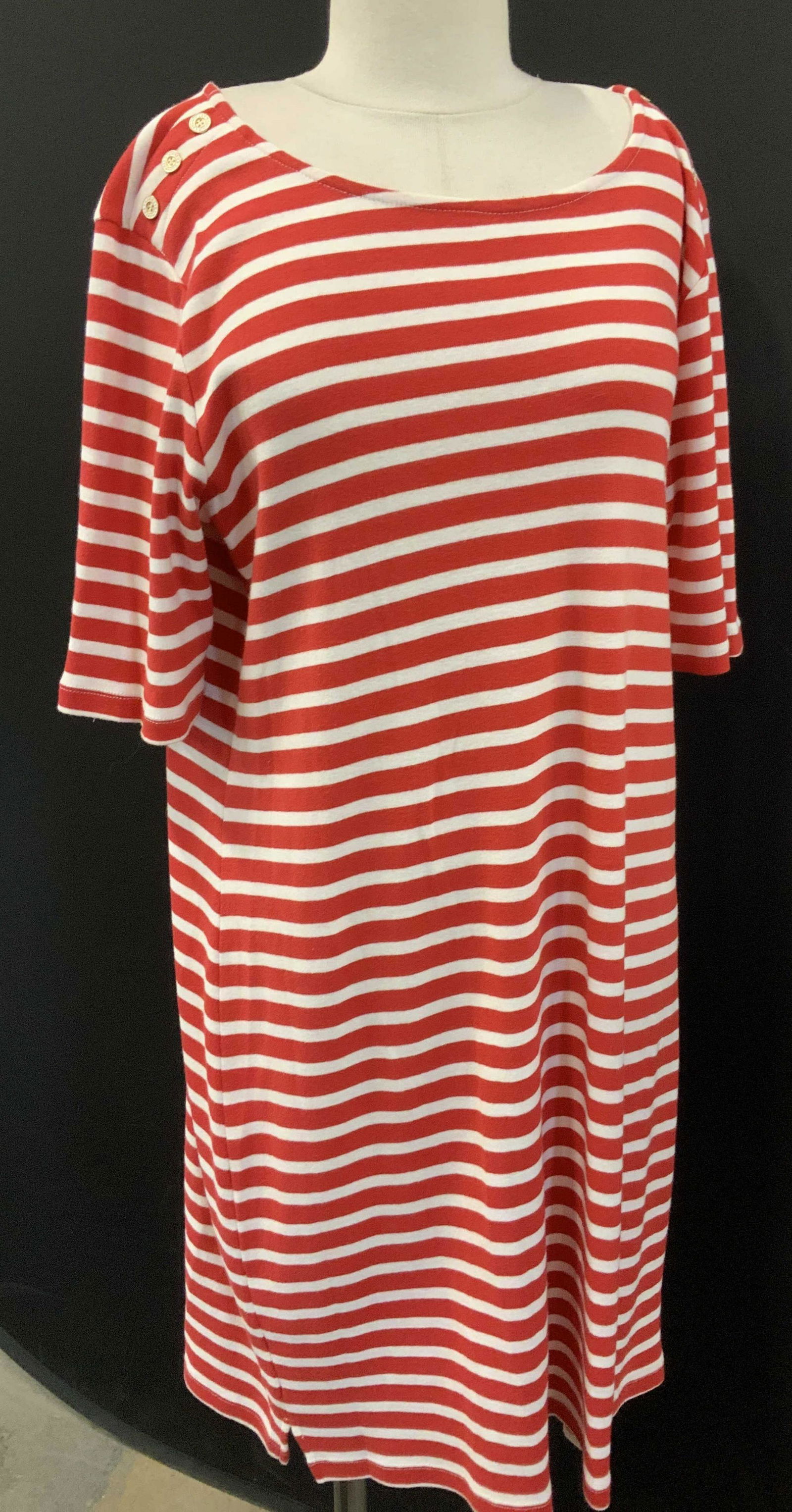 Martha Stewart Stretch Cotton Red Striped Dress (1 of 7)
