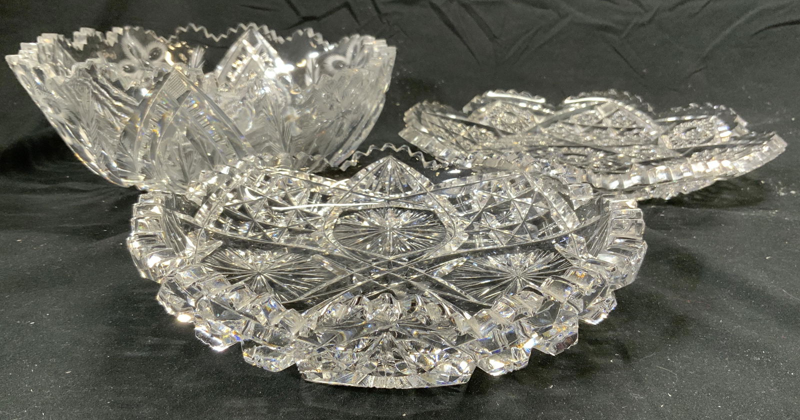 Lot 3 Cut Crystal Vessels W Toothed Rims (1 of 6)
