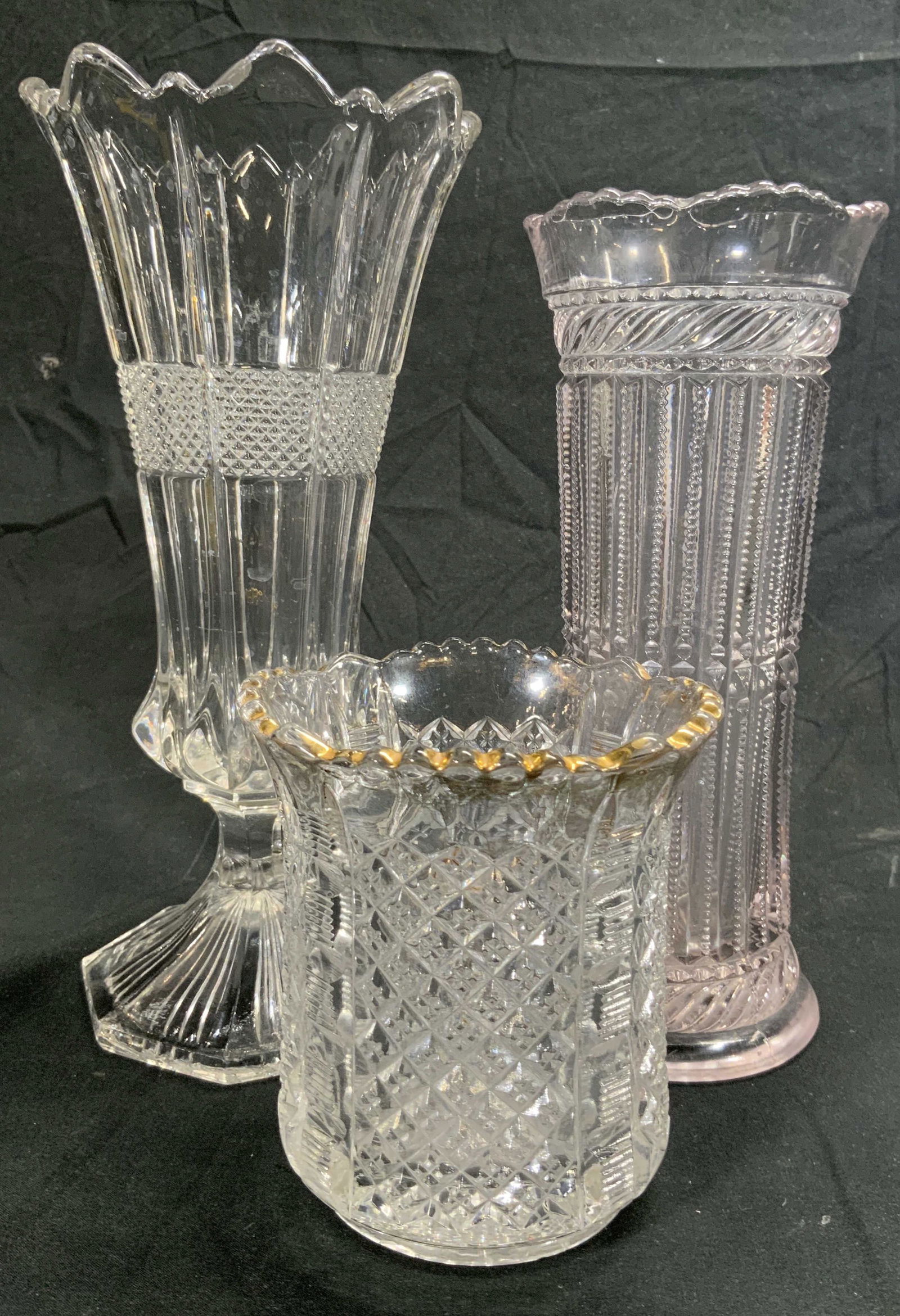 3 Assorted Glass Cut Pressed Glass Vases Vessels (1 of 6)
