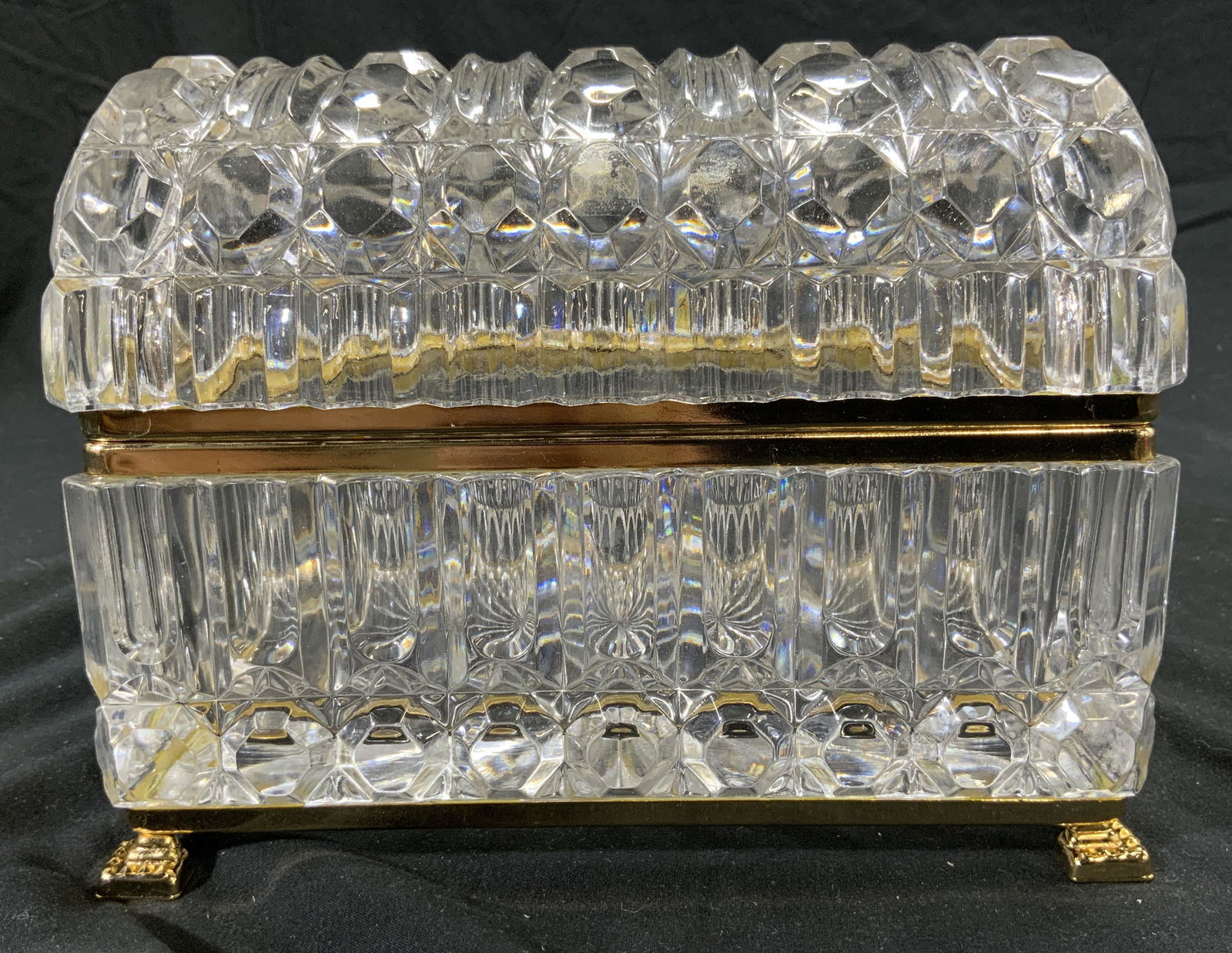 Vintage French Footed Glass Casket Jewelry Box (1 of 8)