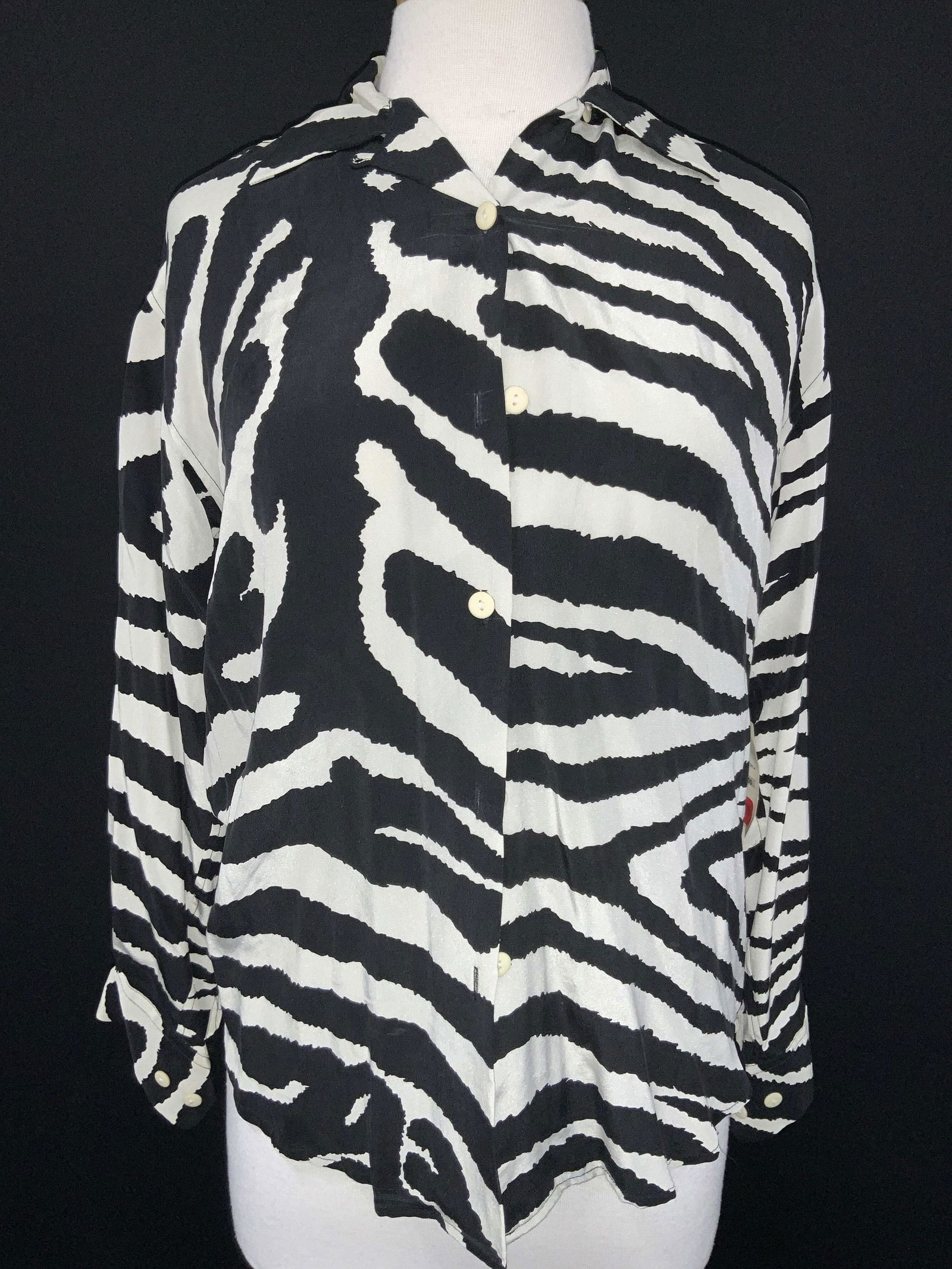 Fu Da 100% Silk Small Zebra Print Button Up, NWT (1 of 8)