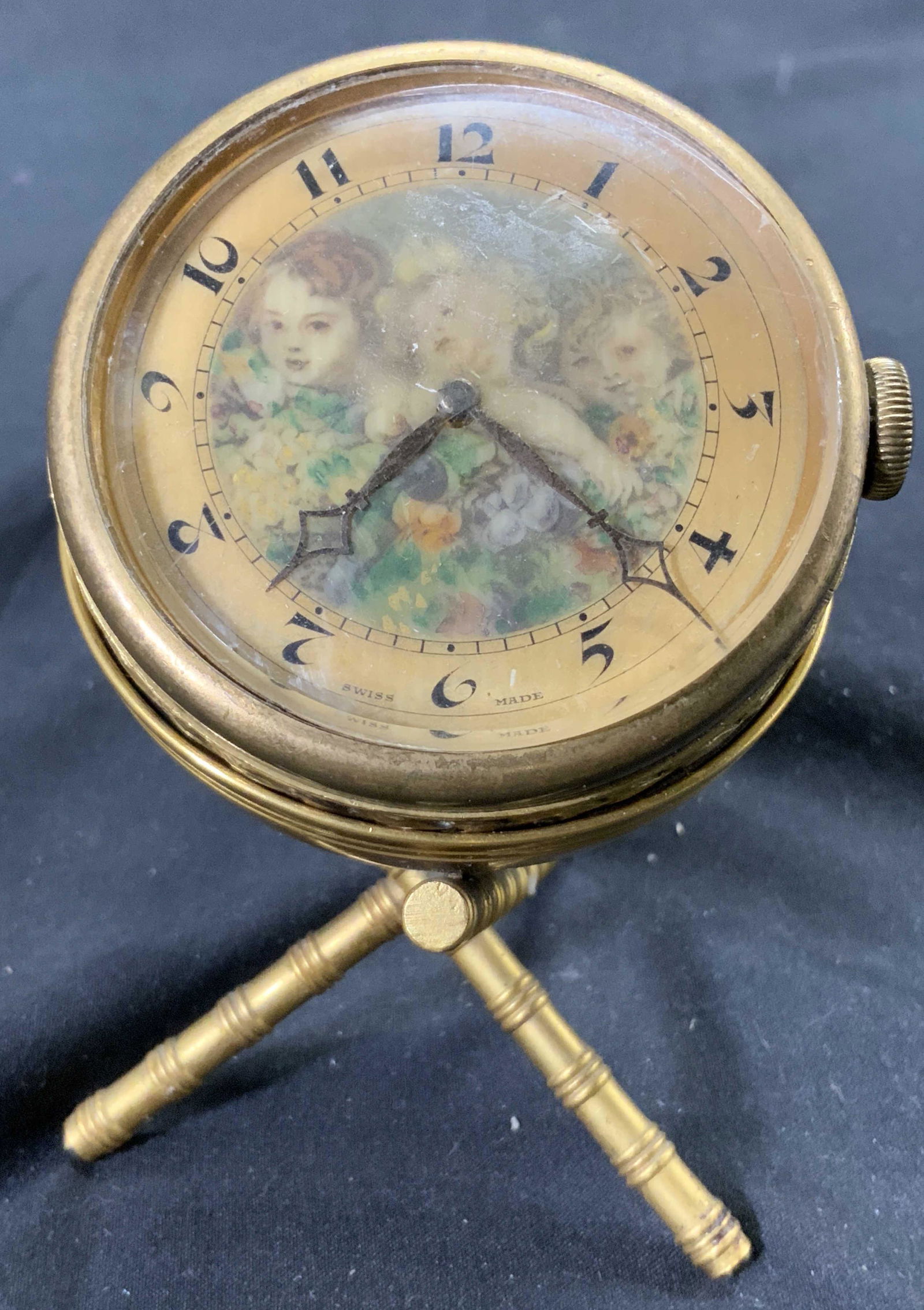 SWISS MADE Vntg Brass Half Moon Clock W Base (1 of 7)