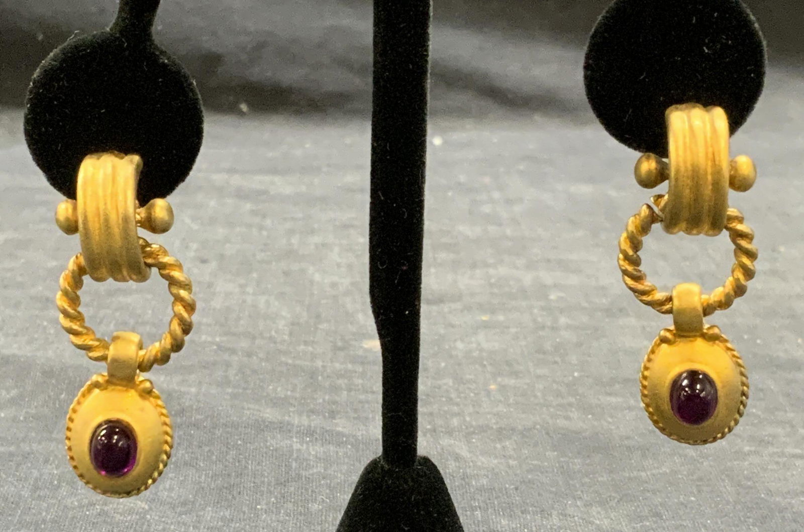 Gold Tone Purple Cabochon Dangle Earrings (1 of 6)