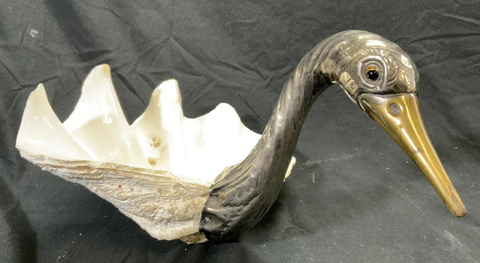 Clamshell Swan Sculpture Silver Over Brass (1 of 7)