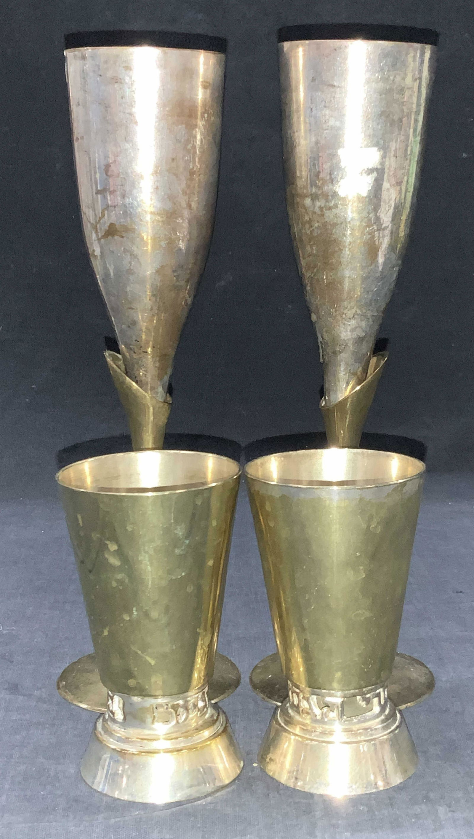 Set 4 Assorted Silver Plate Brass Judaica Cups (1 of 9)