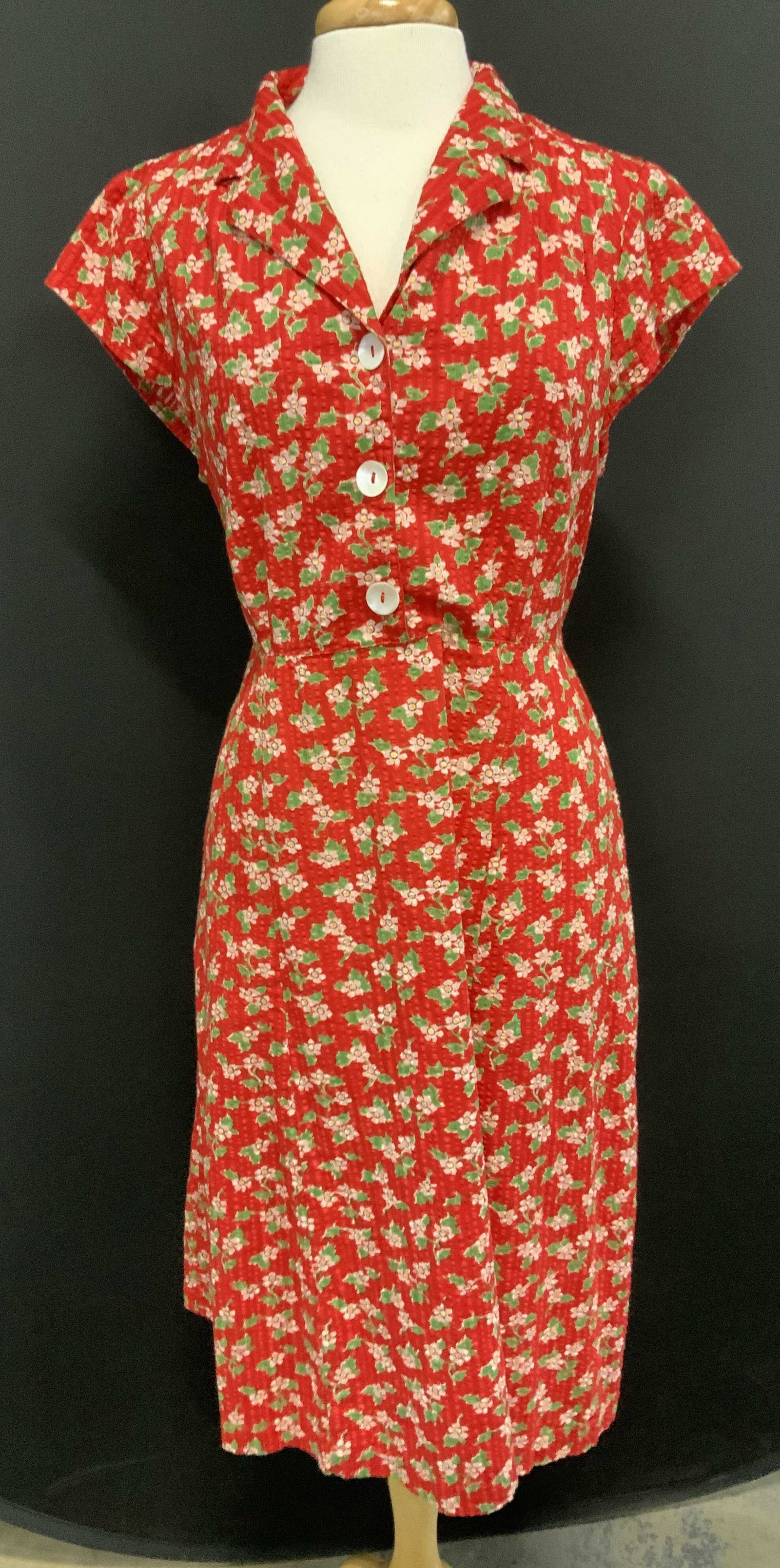 April Cornell Red Cotton Floral Dress, Sz L (1 of 8)