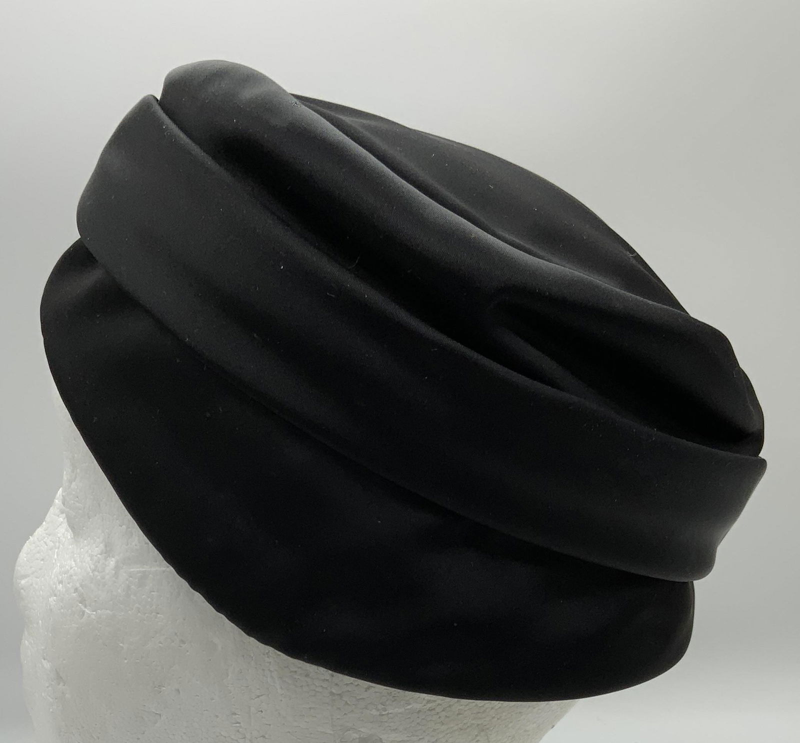 Vintage BETMAR Black Satin Pillbox Hat (1 of 8)