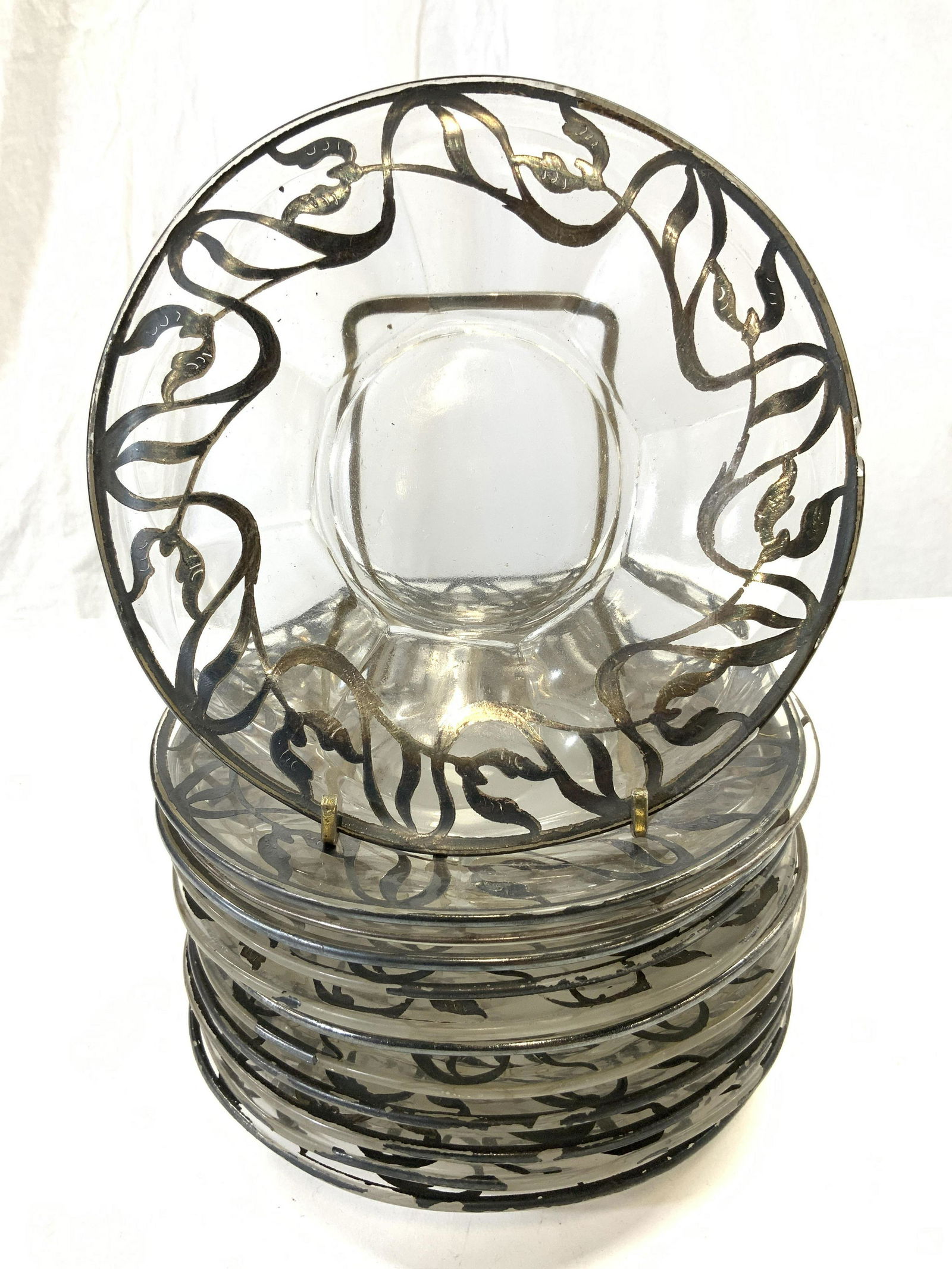 Lot 12 Silver Plated Overlay On Glass Plates (1 of 6)