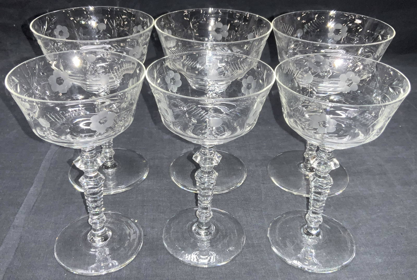 Set 6 Cut & Etched Crystal Stemware Auction