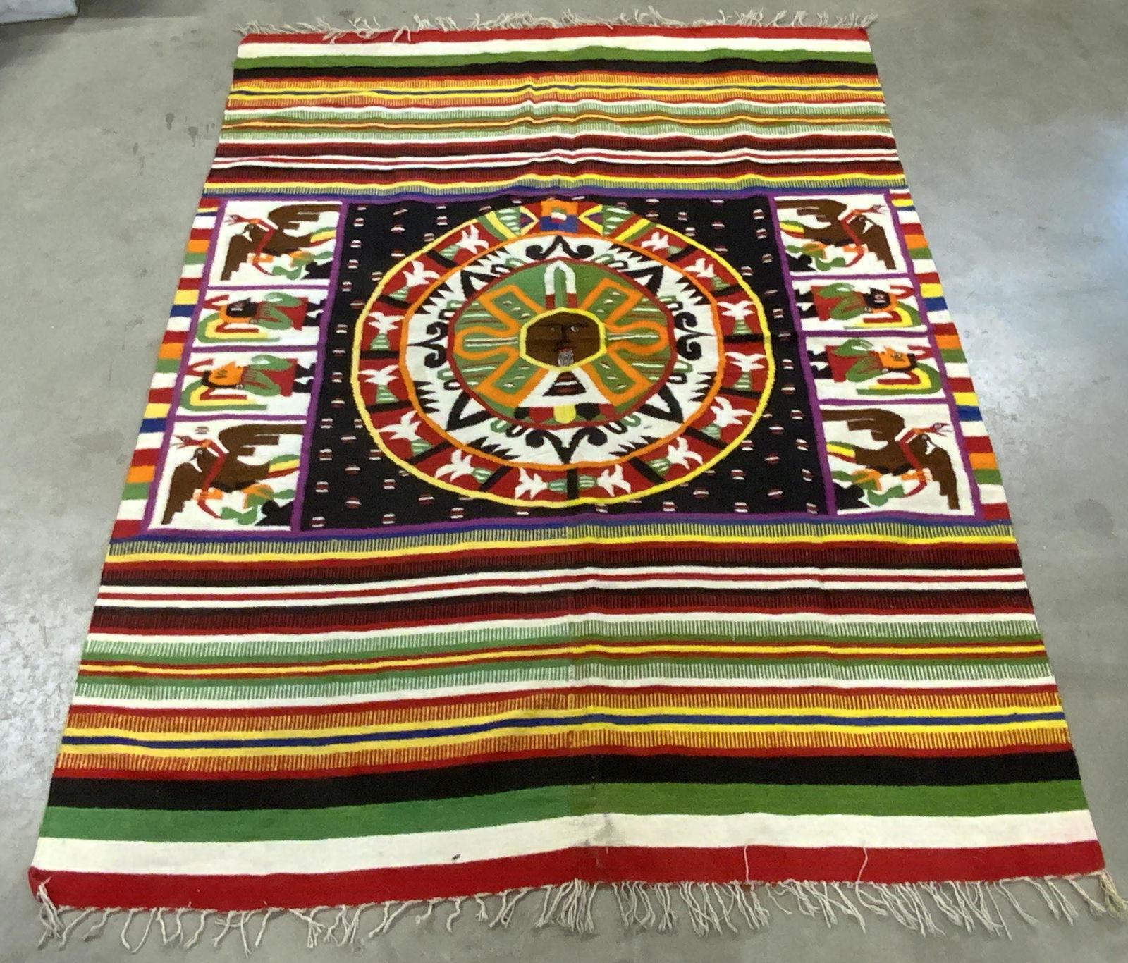 Vintage Aztec Sun Motif Striped Rug (1 of 14)