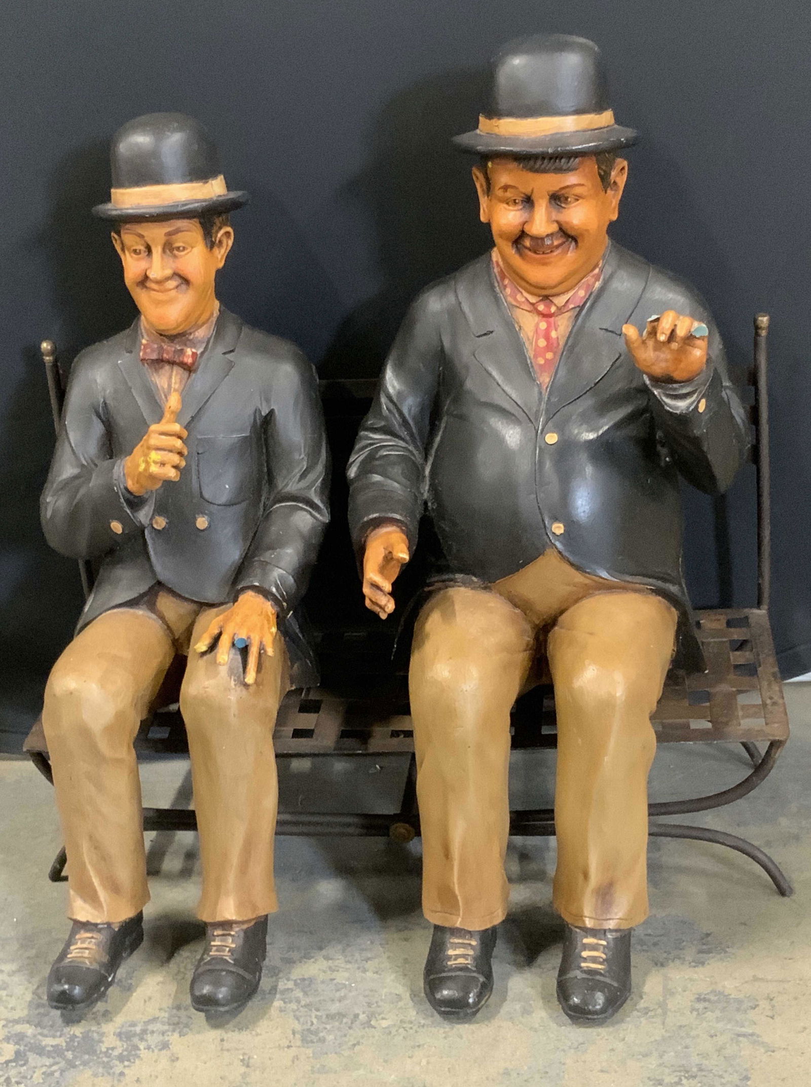 Floor Sized Laurel & Hardy Figures Seated on Bench (1 of 13)