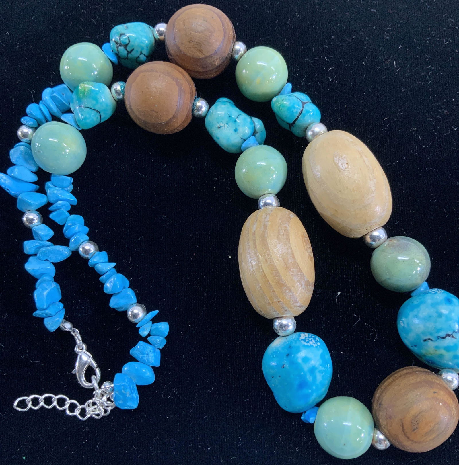 Artisanal Chunky Wood & Turquoise Style Necklace (1 of 6)