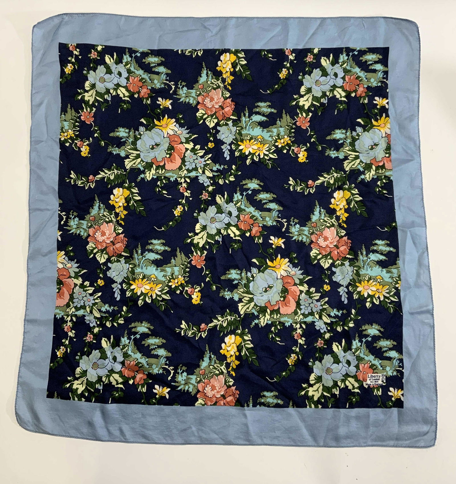 Liberty of London Blue Silk Floral Scarf (1 of 6)
