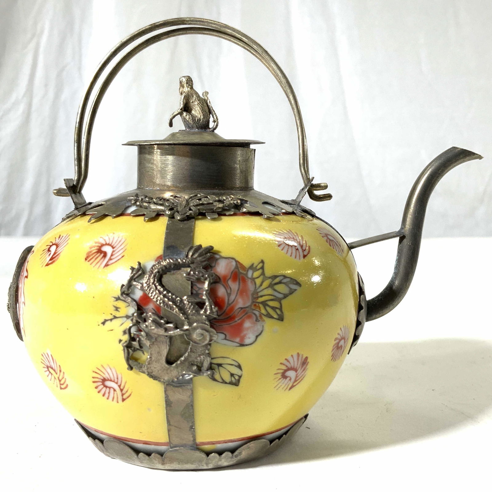 Signed Asian Porcelain Teapot W White Metal Detail (1 of 10)