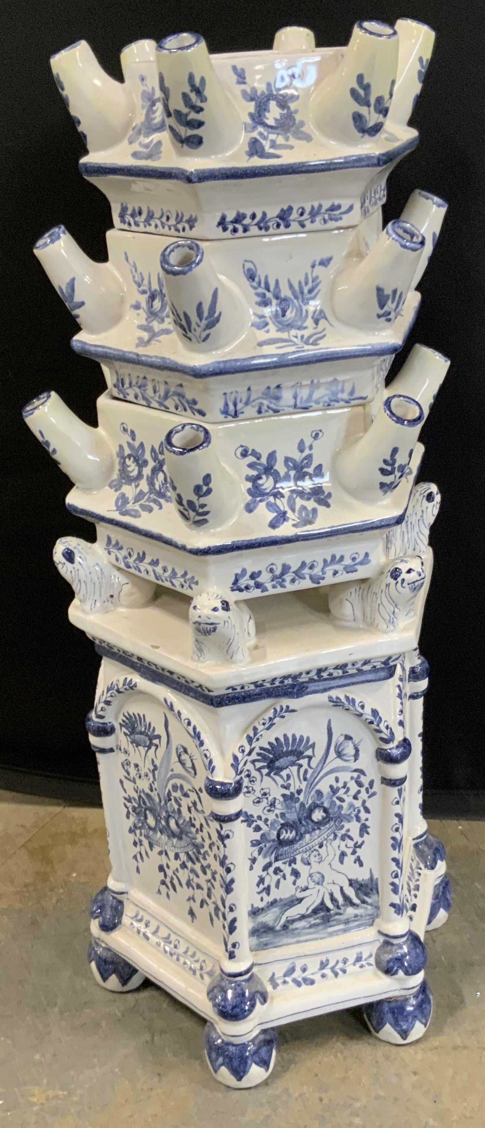 Vintage Hand Painted Blue & White Floral Tulipiere (1 of 13)