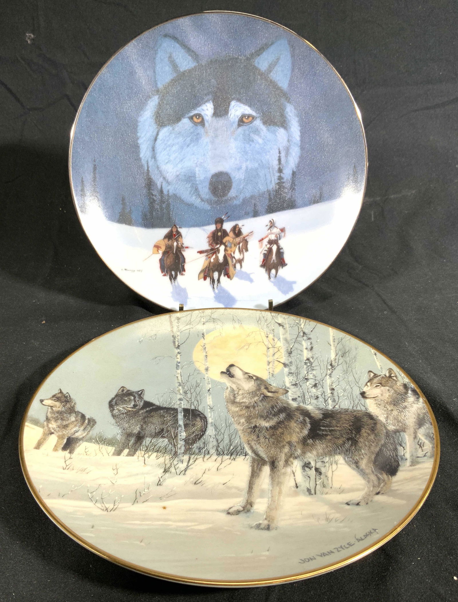 Lot 2 Trademarked Porcelain Wolf Plates (1 of 6)