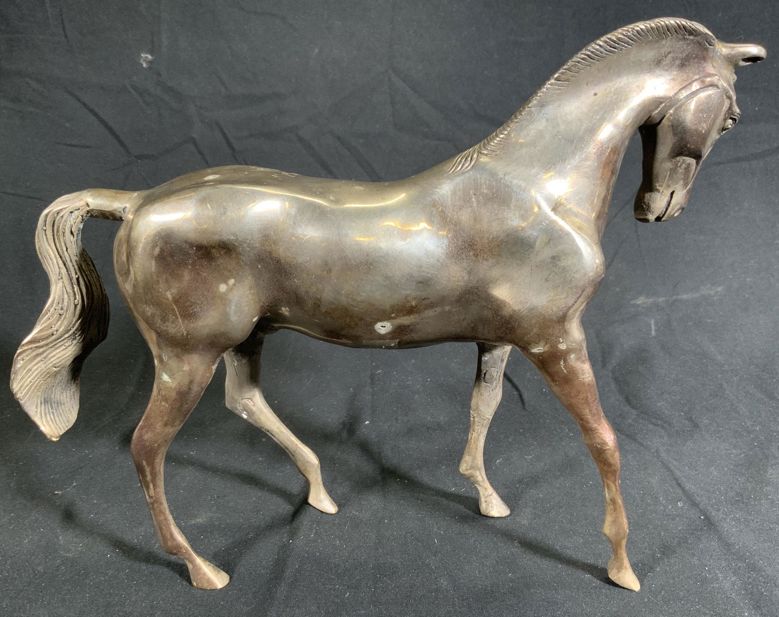 Vntg Asian Silvered Brass Horse Sculpture (1 of 7)