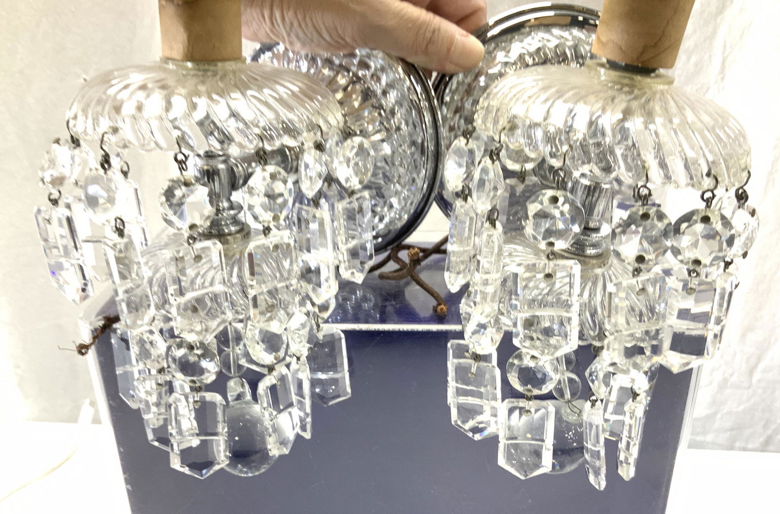 Pair Crystal Prism & Glass Wall Sconces (1 of 8)