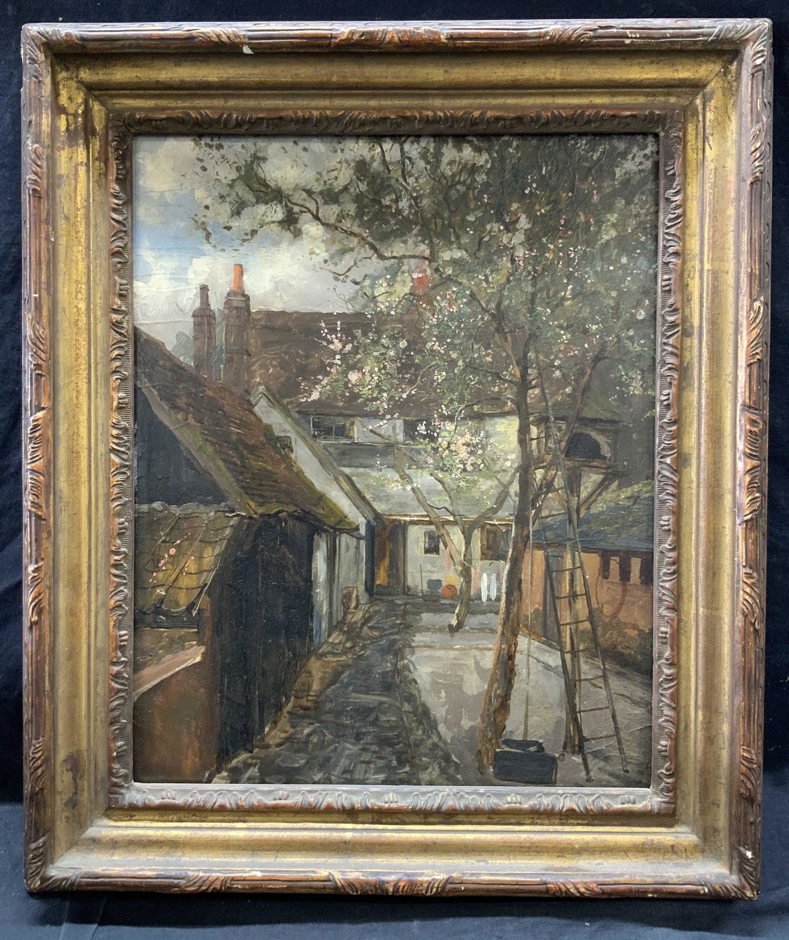 Framed Exterior Alley Scene Oil Painting On Board (1 of 8)