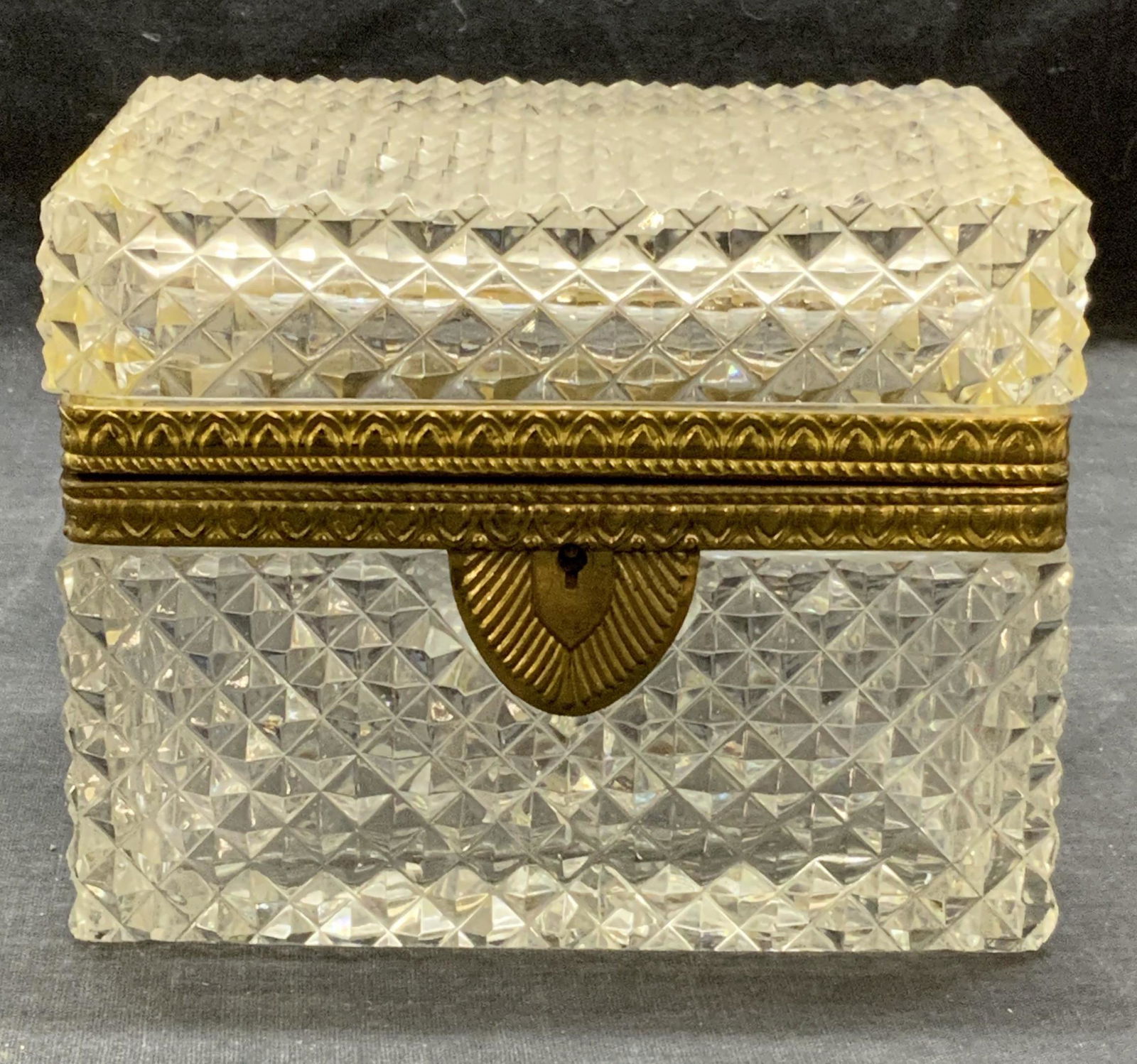 Vintage Diamond Pattern Cut Crystal Dresser Box (1 of 6)
