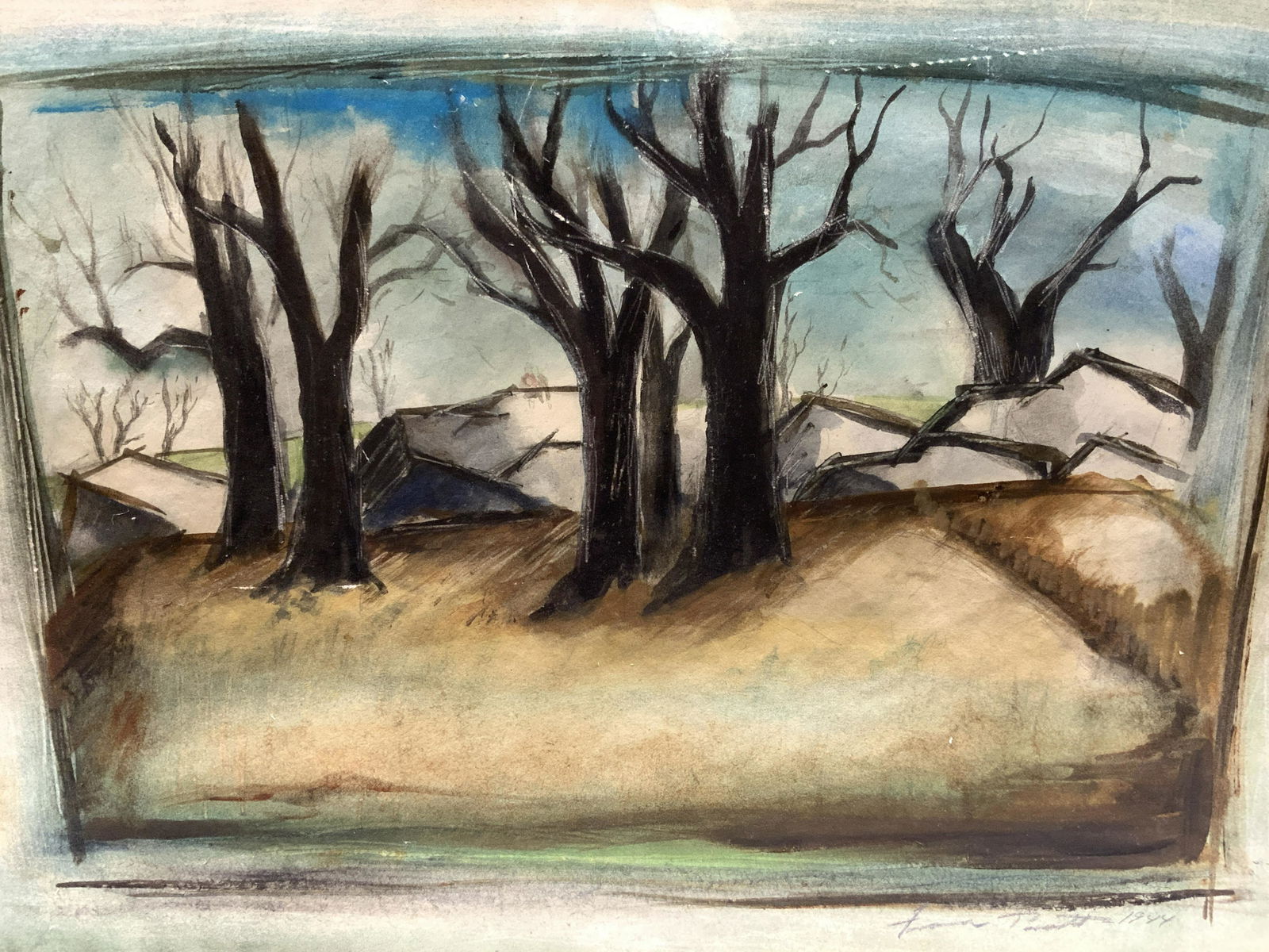 Signed Antique Watercolor Landscape Painting, 1944 (1 of 9)