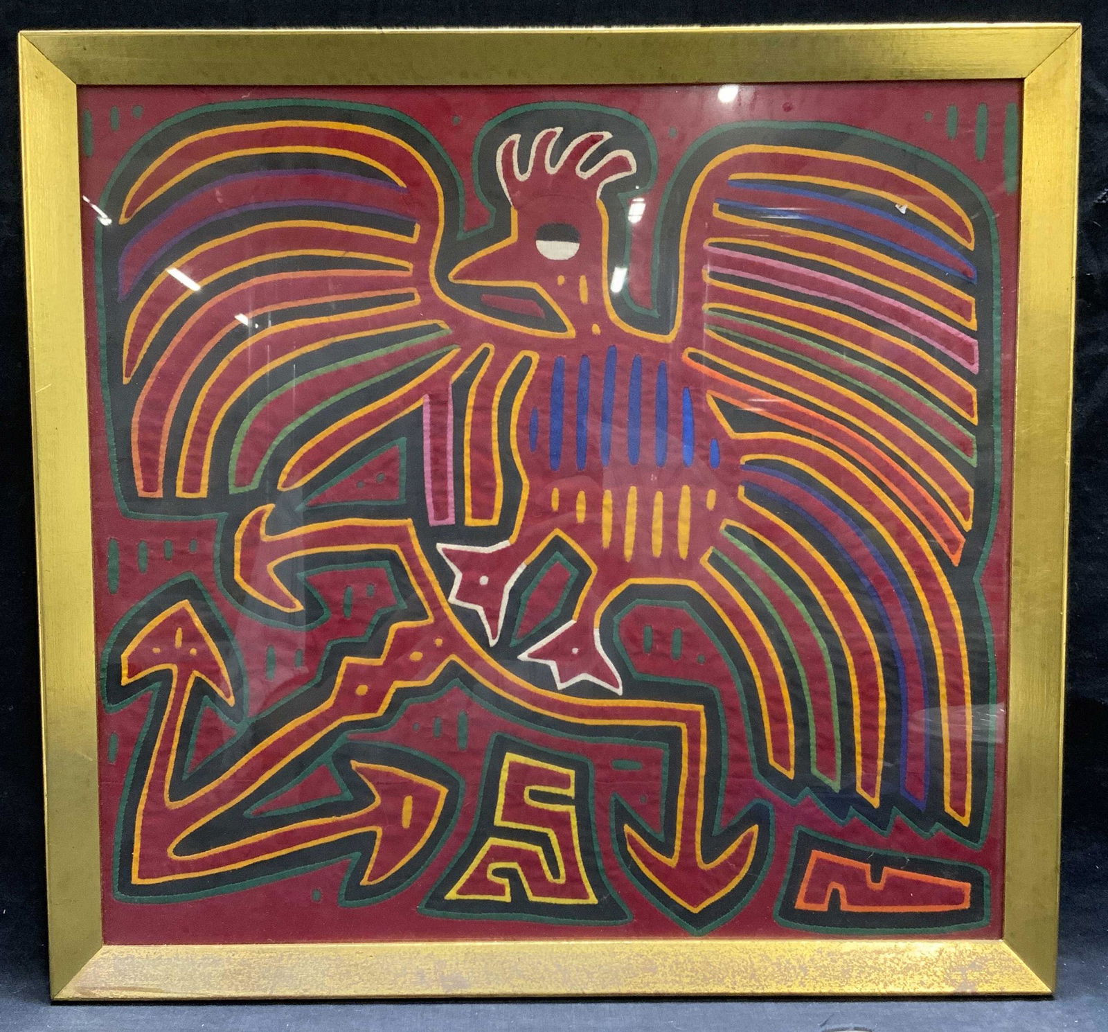 Framed Tribal Phoenix Applique Textile Art (1 of 7)