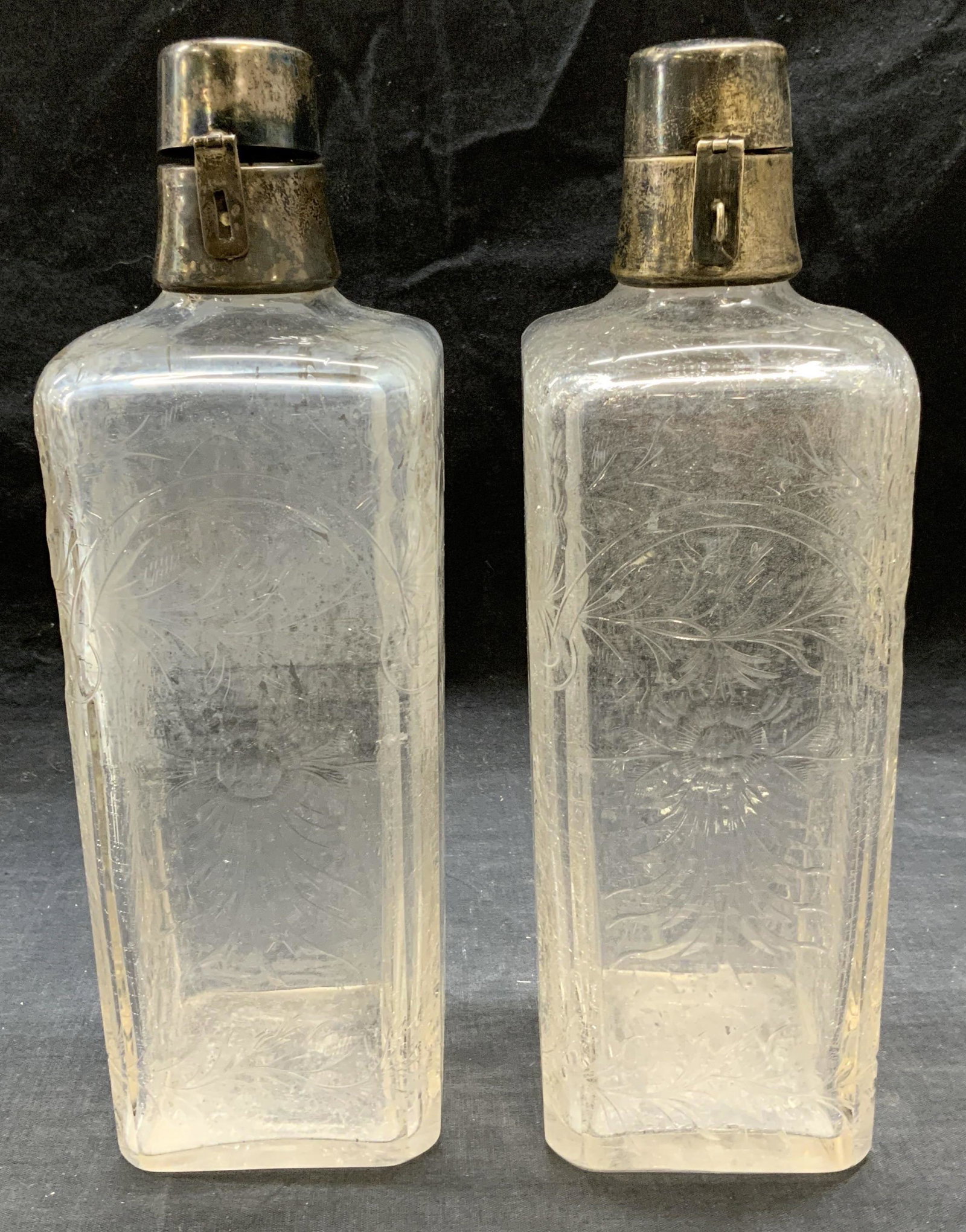 Pair Vintage Sterling Silver Top Glass Decanters (1 of 9)