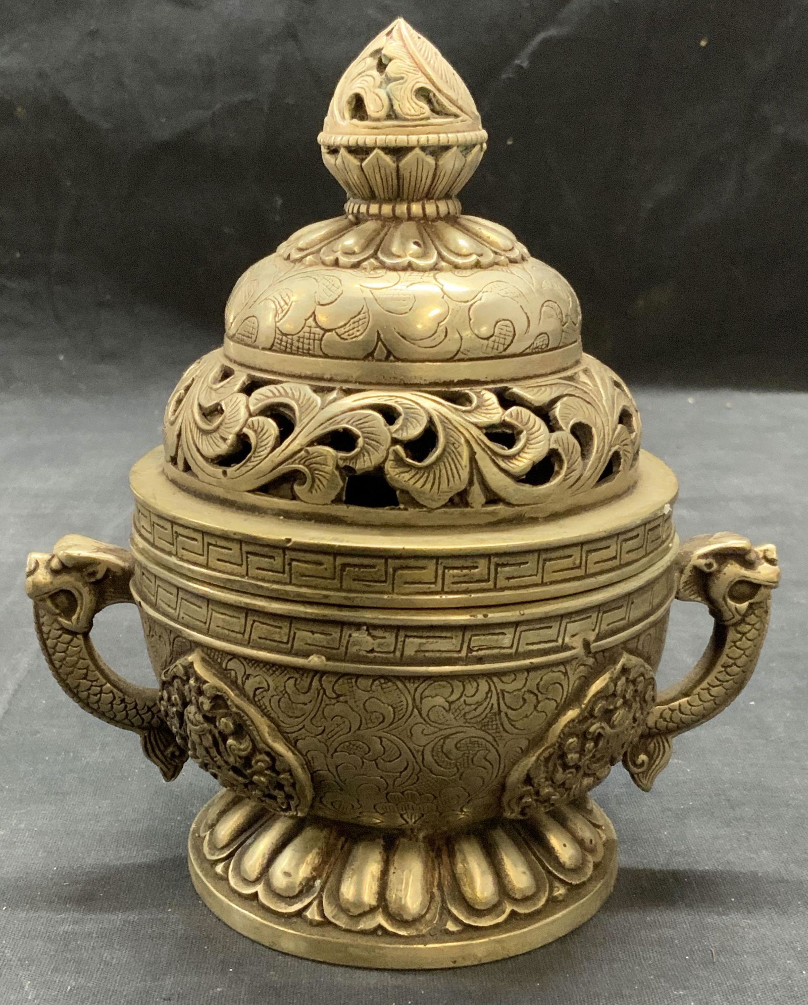 Asian Pewter Dragon Incense Burner Censer (1 of 6)