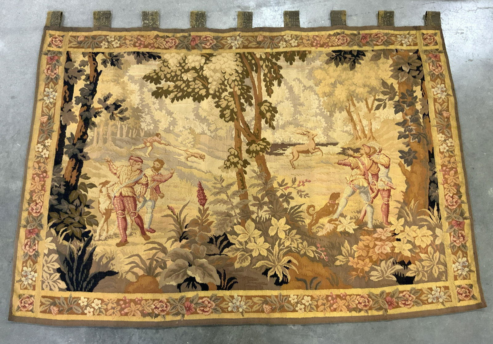 Vntg FRENCH WOVEN WALL TAPESTRY STAG HUNT (1 of 8)