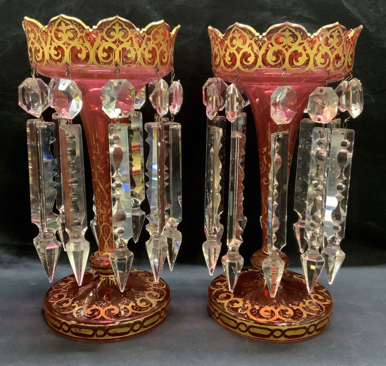 Pair Vintage Gilt Art Glass Crystal Lusters (1 of 6)