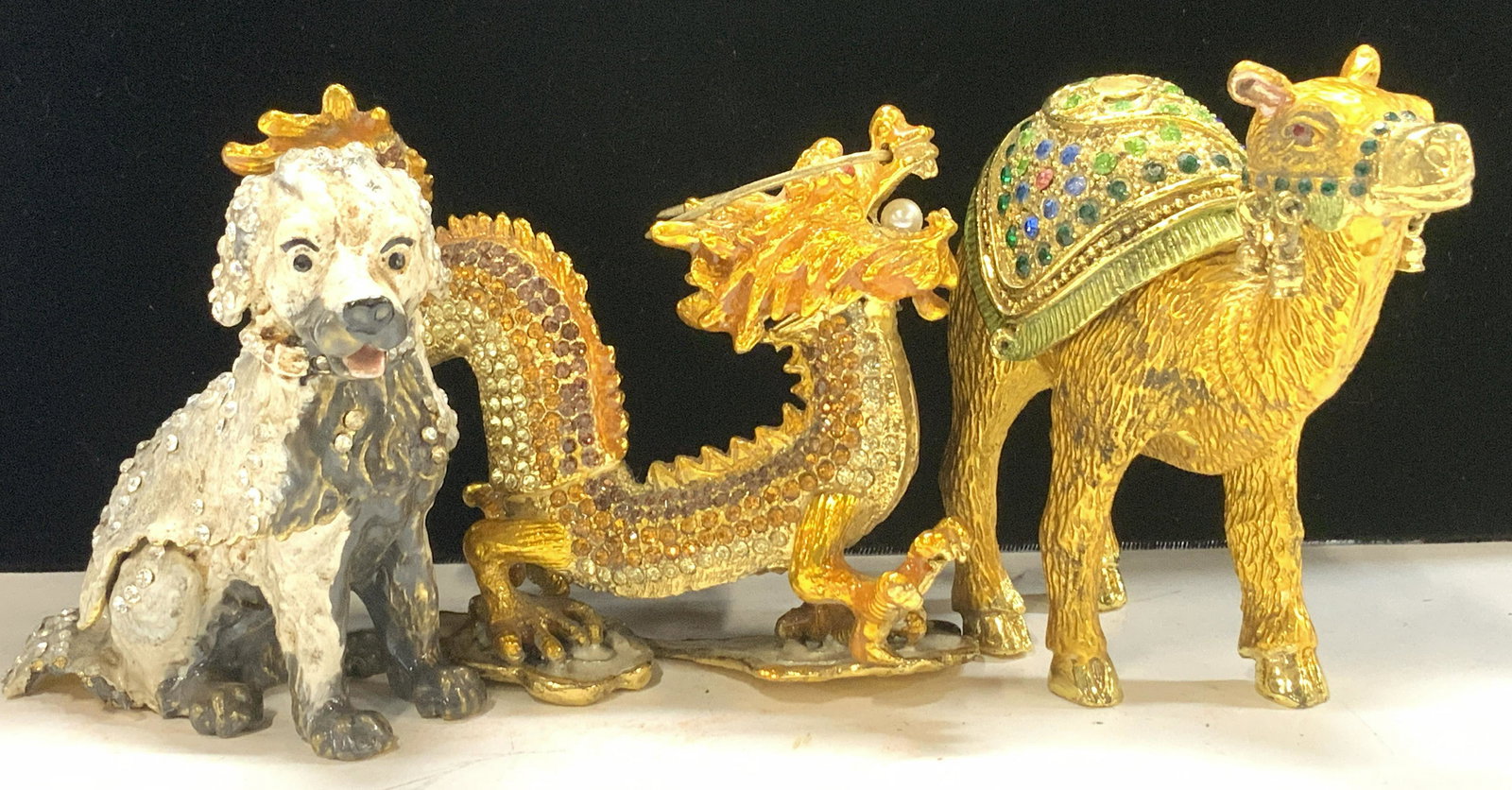 Lot3 Crystal & Enamel Pill Boxes, Dragon Camel Dog (1 of 11)